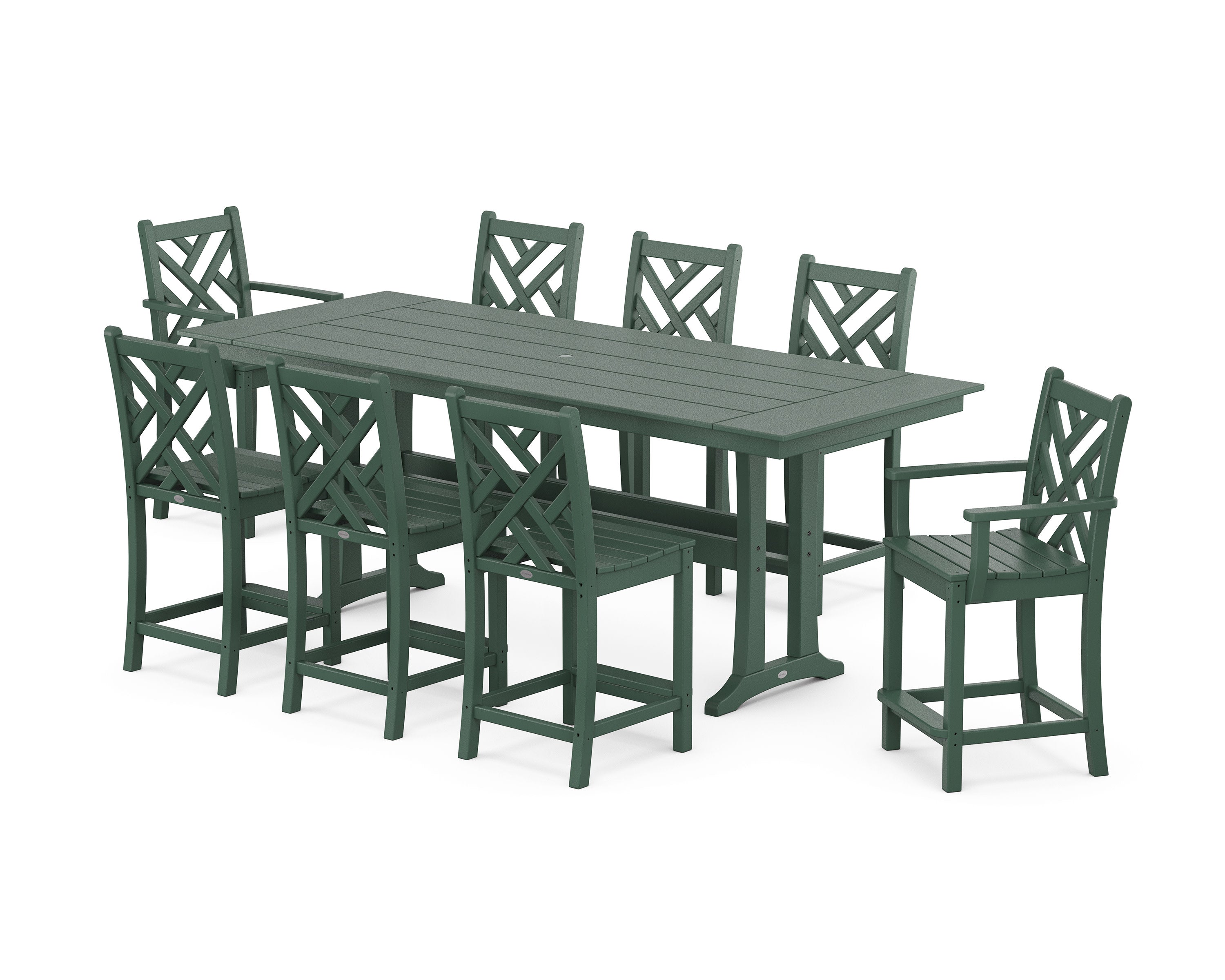 Chippendale 9-Piece Farmhouse Counter Set with Trestle Legs in Green