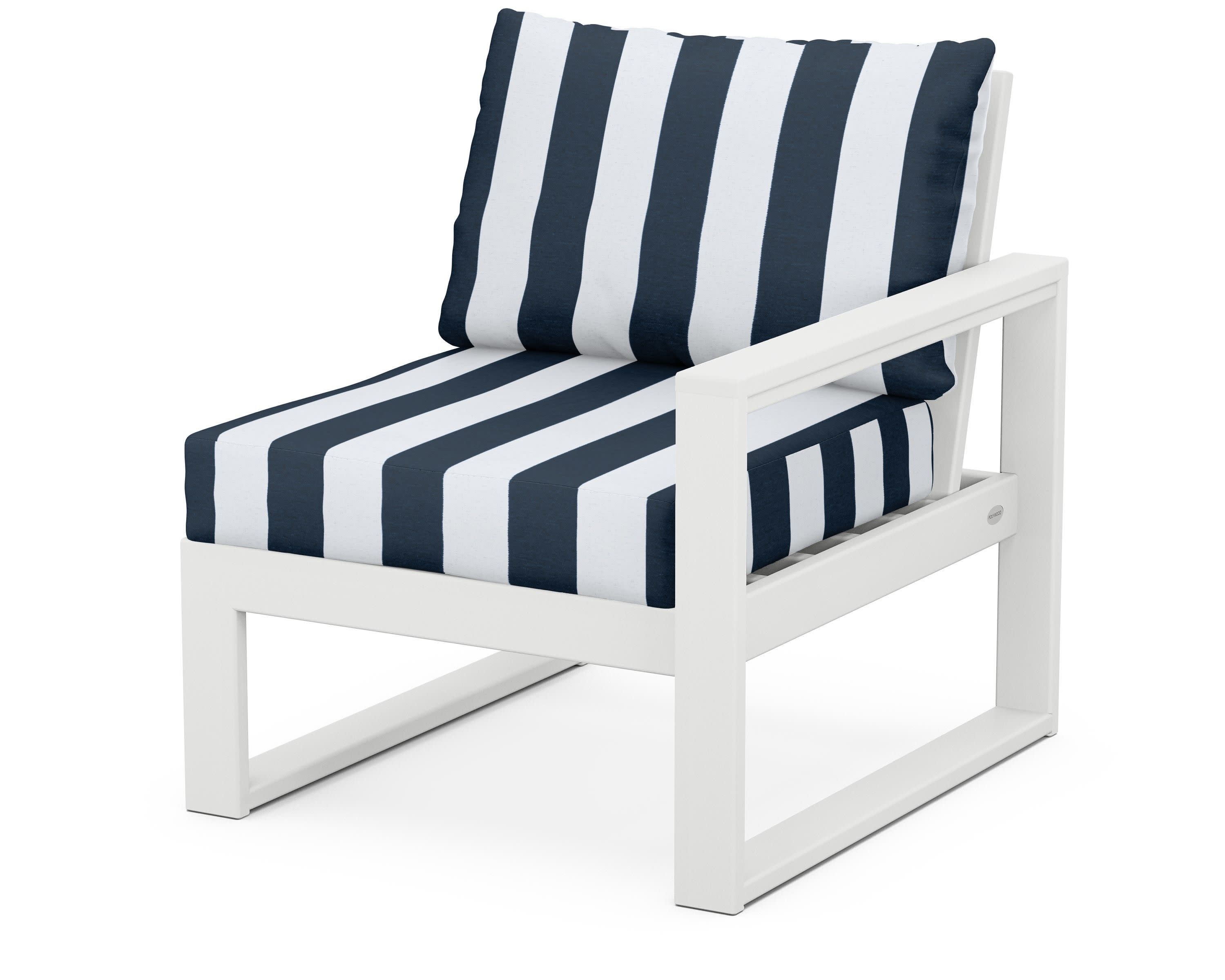EDGE Modular Right Arm Chair in White / Cabana Stripe Marine Indigo