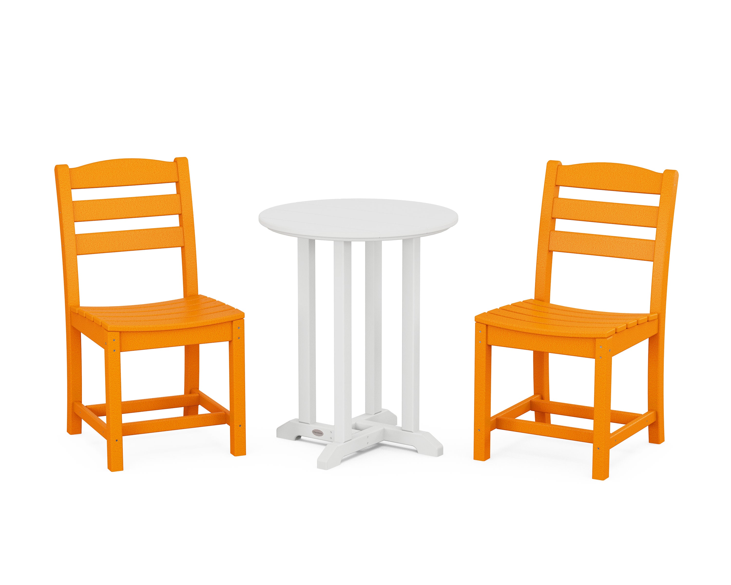La Casa Caf Side Chair 3-Piece Round Bistro Dining Set in Tangerine / White
