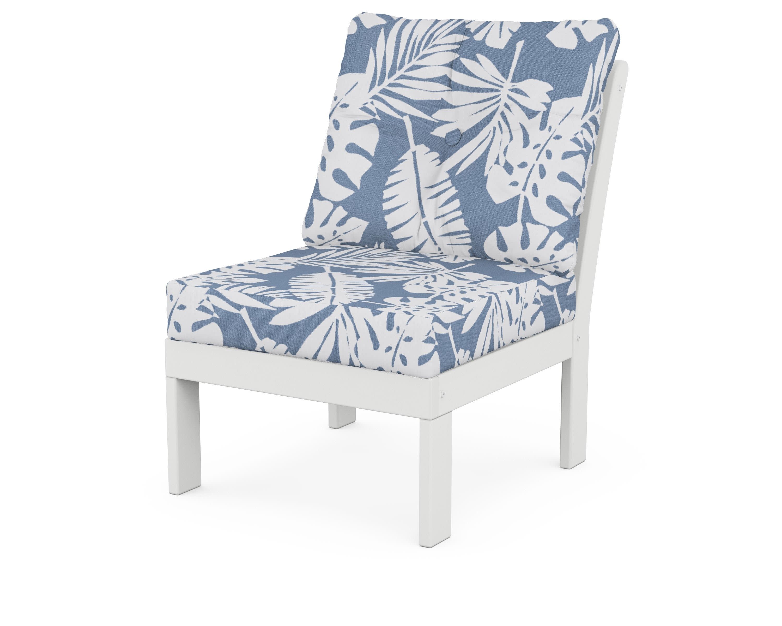 Vineyard Modular Armless Chair in White / Leaf Sky Blue