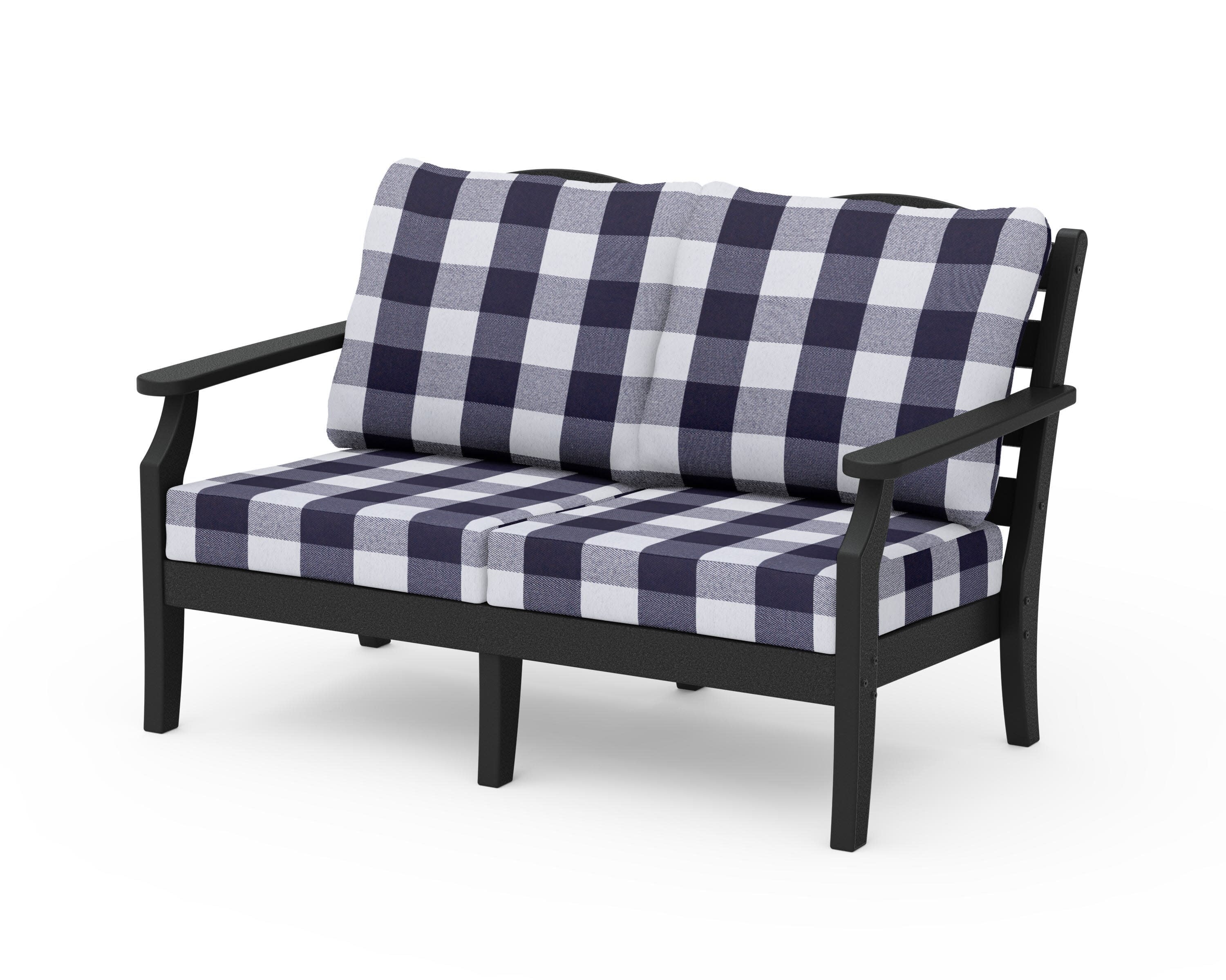 Savannah Deep Seating Loveseat in Black / Buffalo Plaid Navy