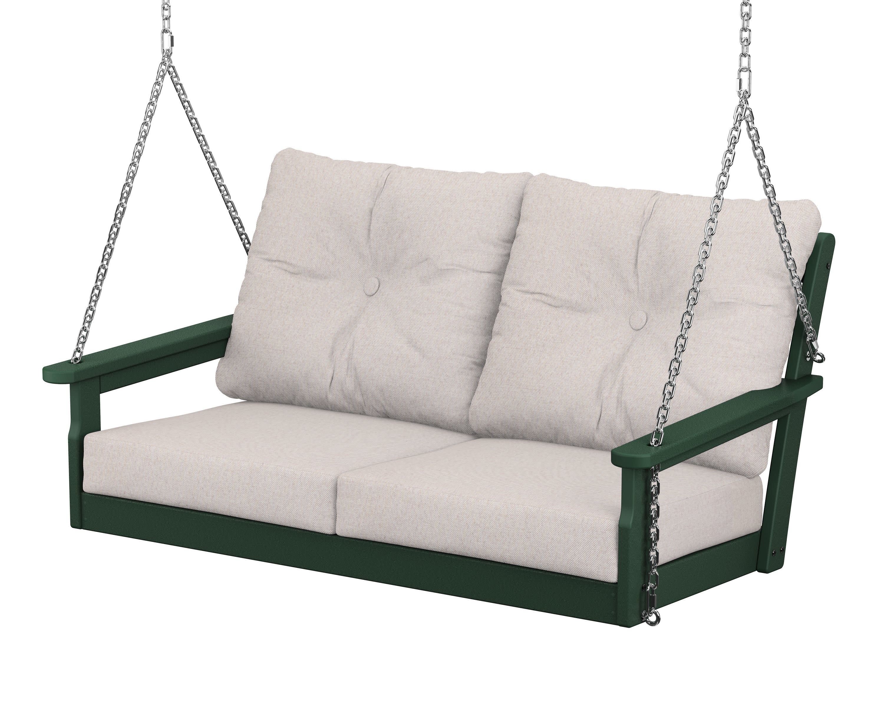 Vineyard Deep Seating Swing in Green / Dune Burlap