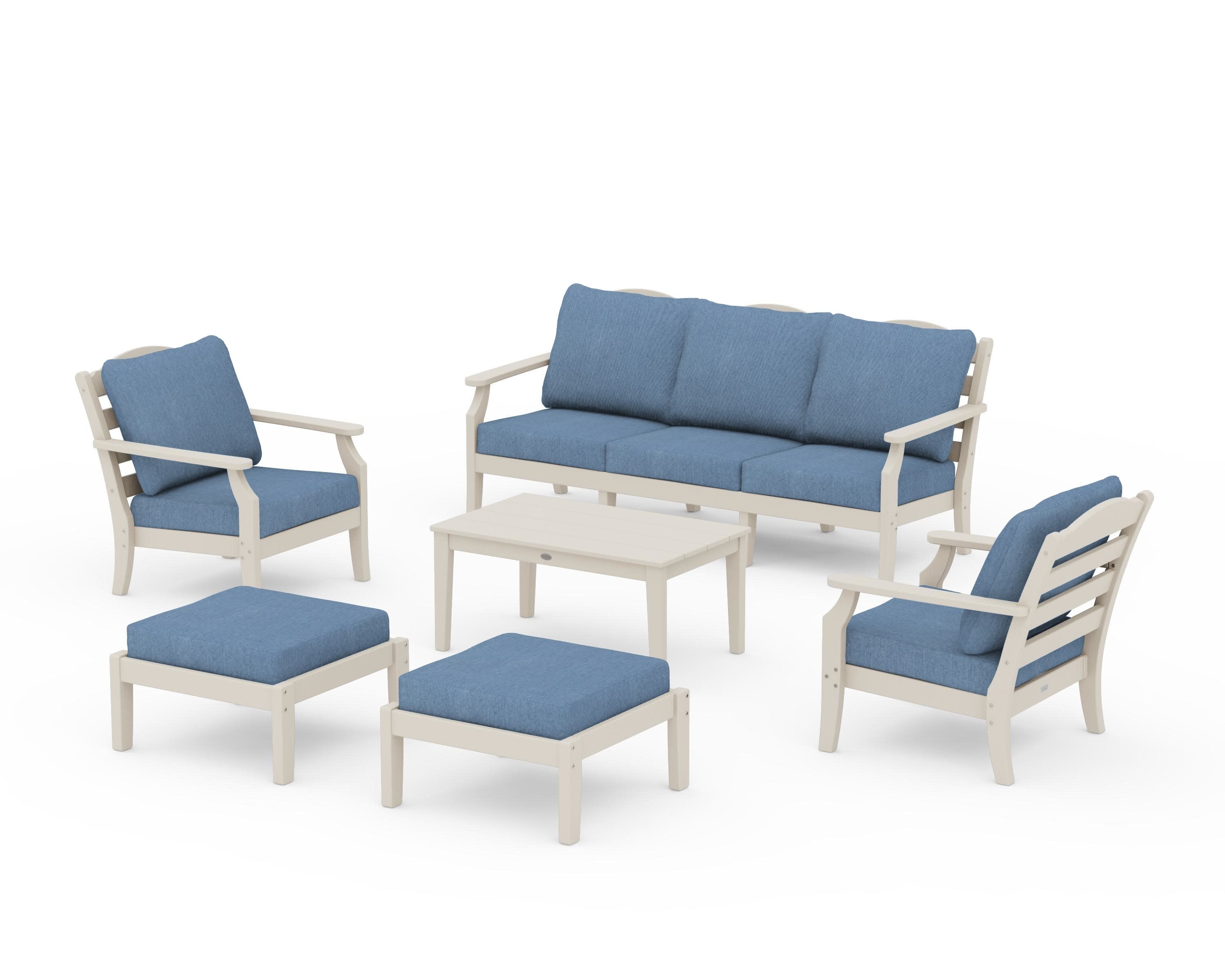 Savannah 6-Piece Lounge Sofa Set in Sand / Sky Blue