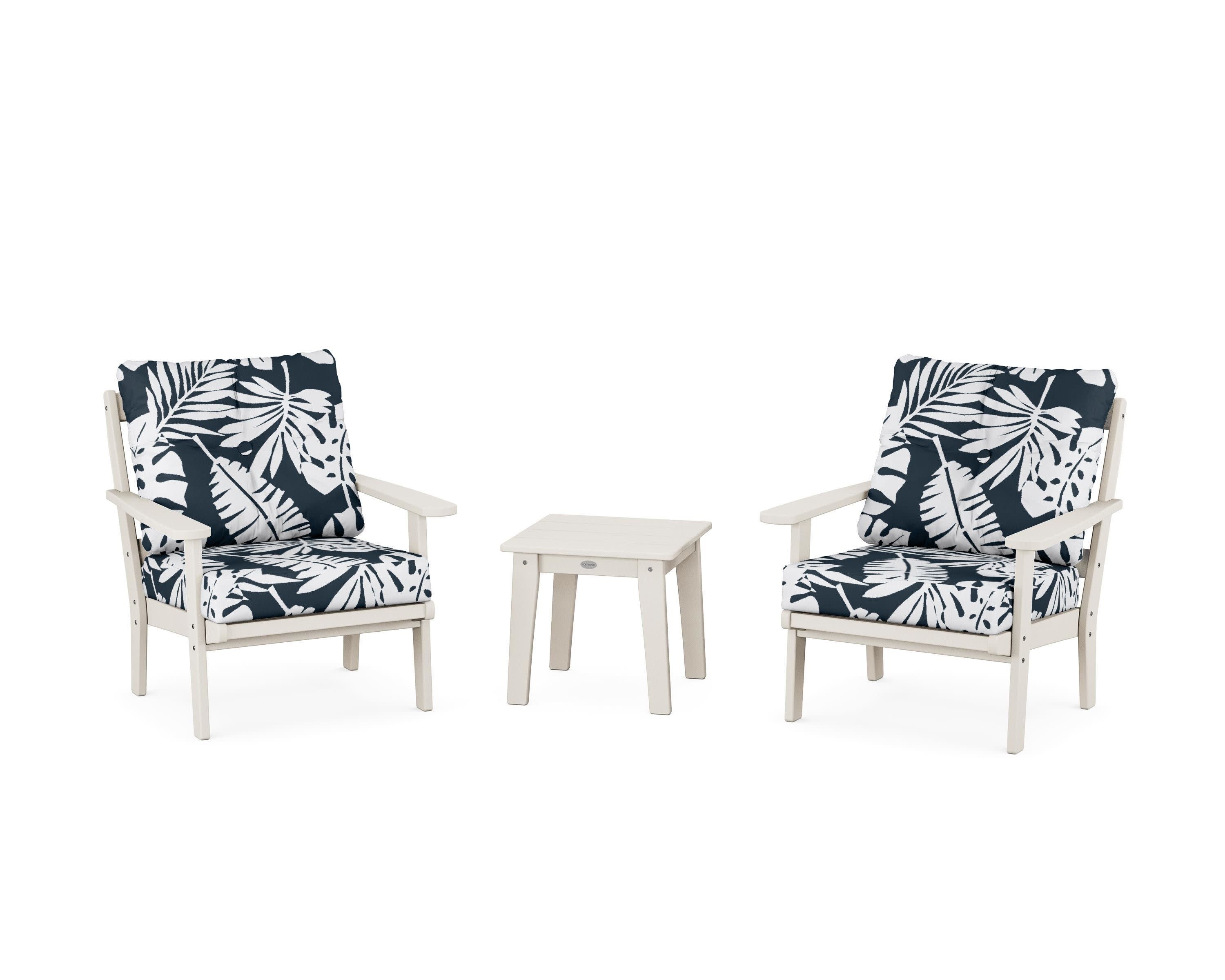 Mission 3-Piece Deep Seating Set in Sand / Leaf Marine Indigo