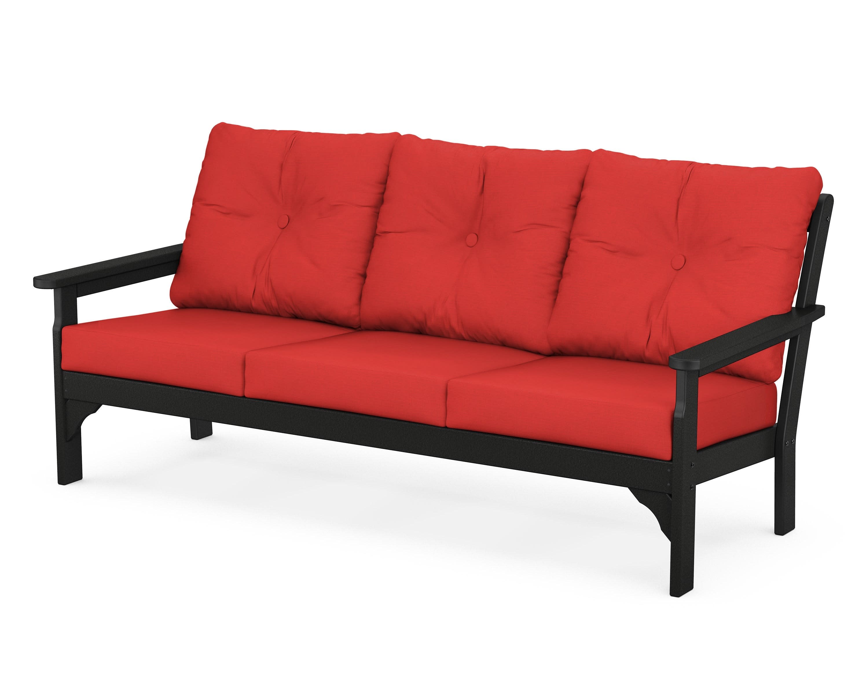 Vineyard Deep Seating Sofa in Black / Crimson Linen