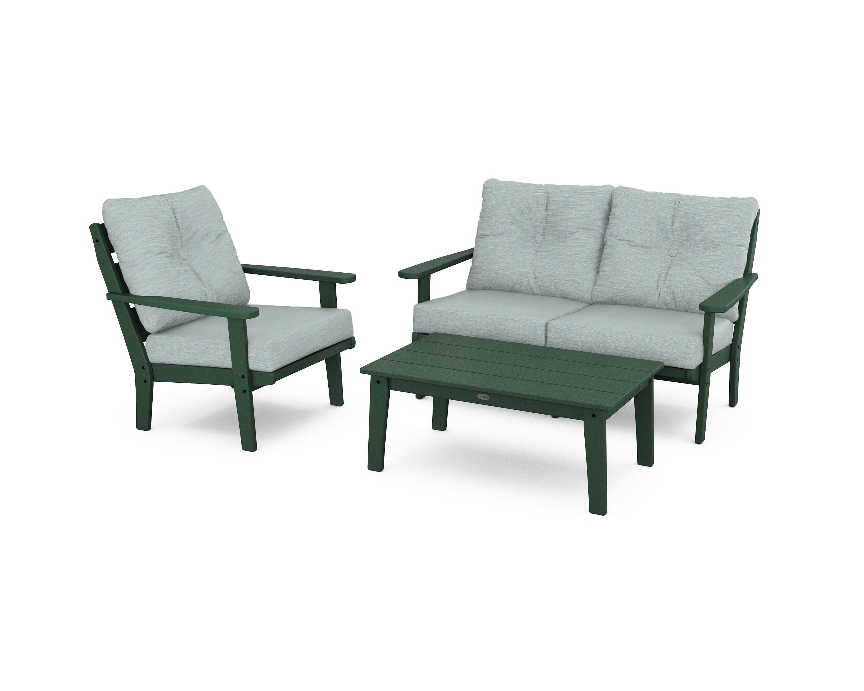 Lakeside 3-Piece Deep Seating Set in Green / Soothe Mist