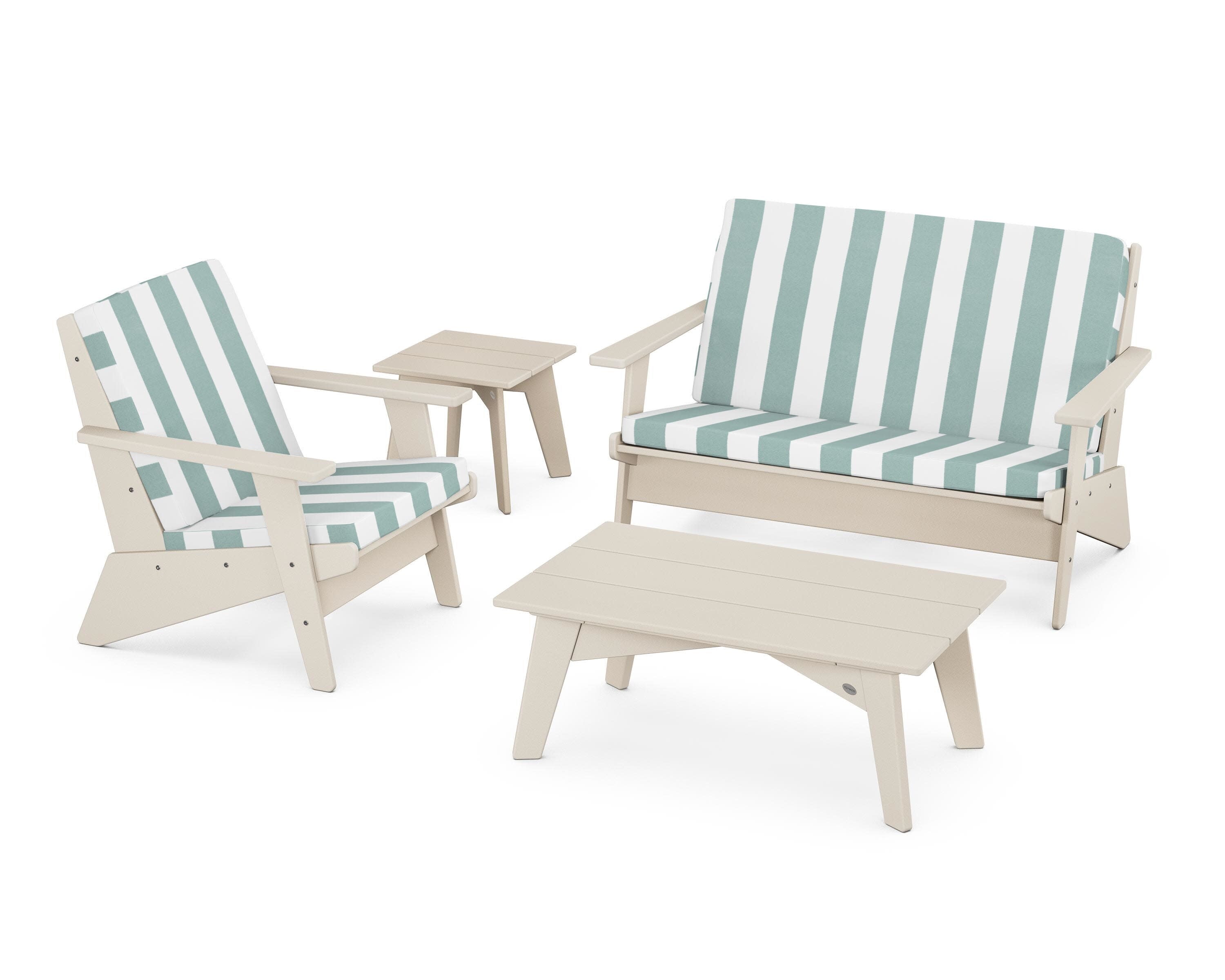 Riviera Modern Lounge 4-Piece Set in Sand / Cabana Stripe Glacier Spa