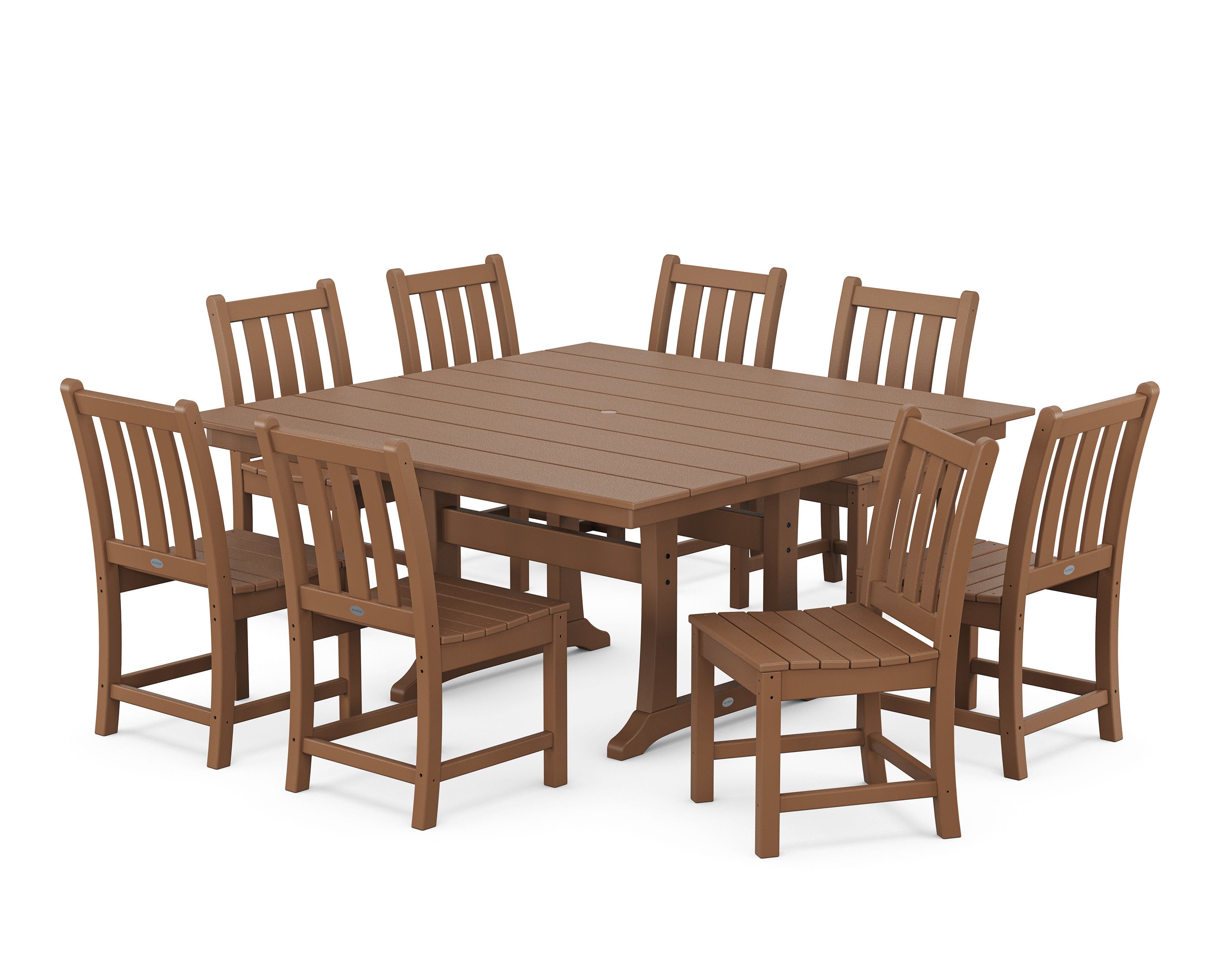 Traditional Garden 9-Piece Farmhouse Trestle Dining Set in Teak