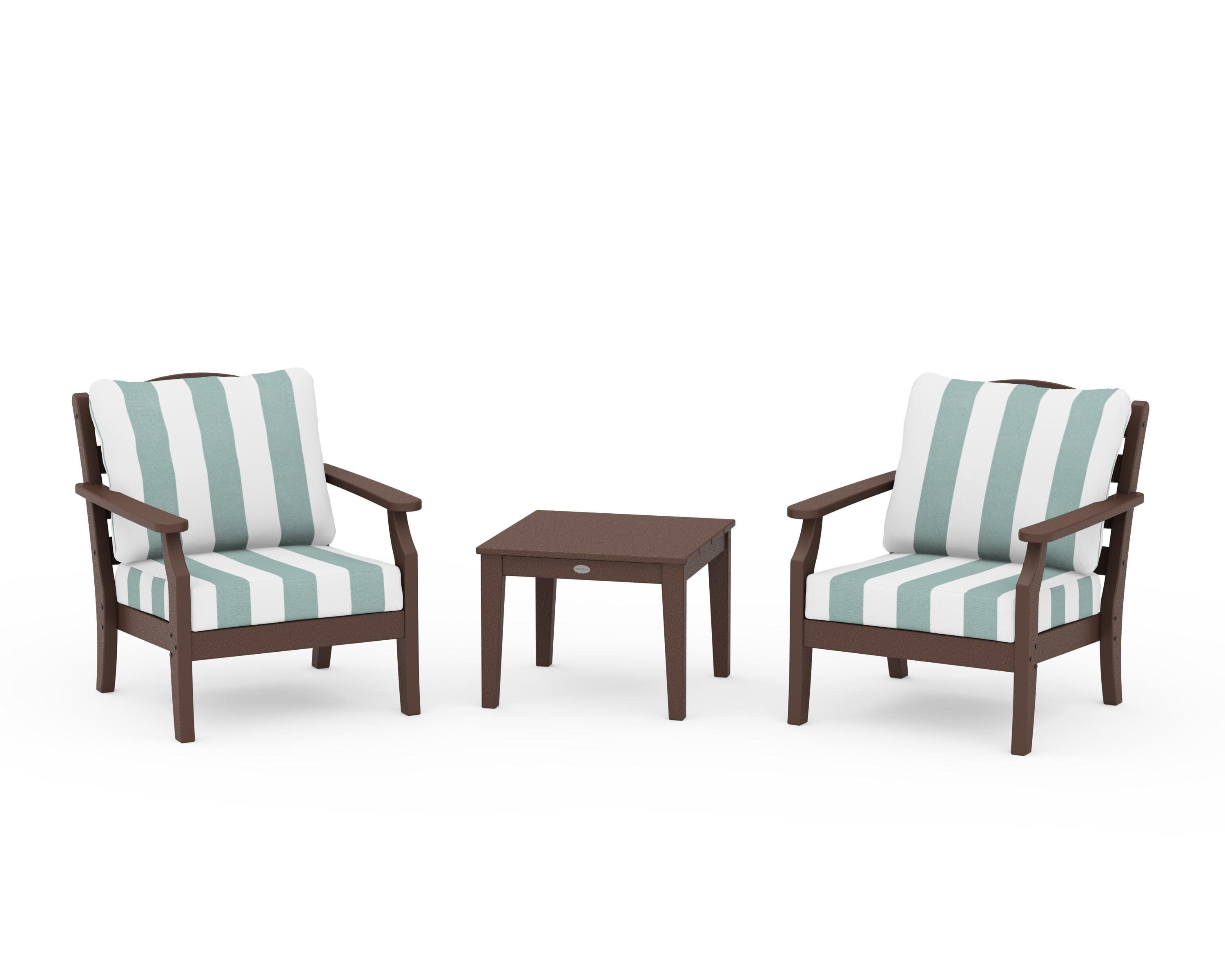 Savannah 3-Piece Deep Seating Set in Mahogany / Cabana Stripe Glacier Spa