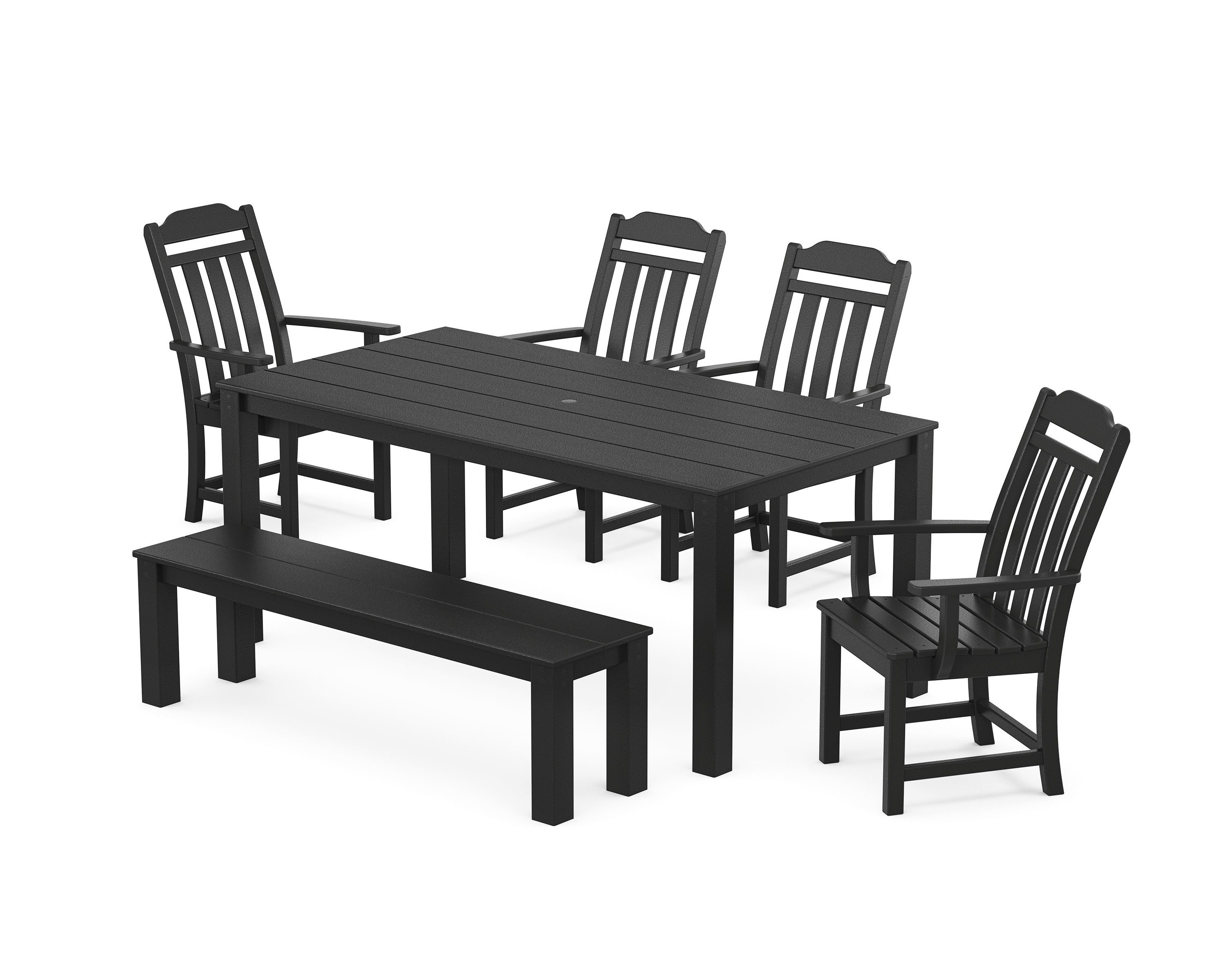 Cottage 6-Piece Parsons Dining Set with Bench in Black