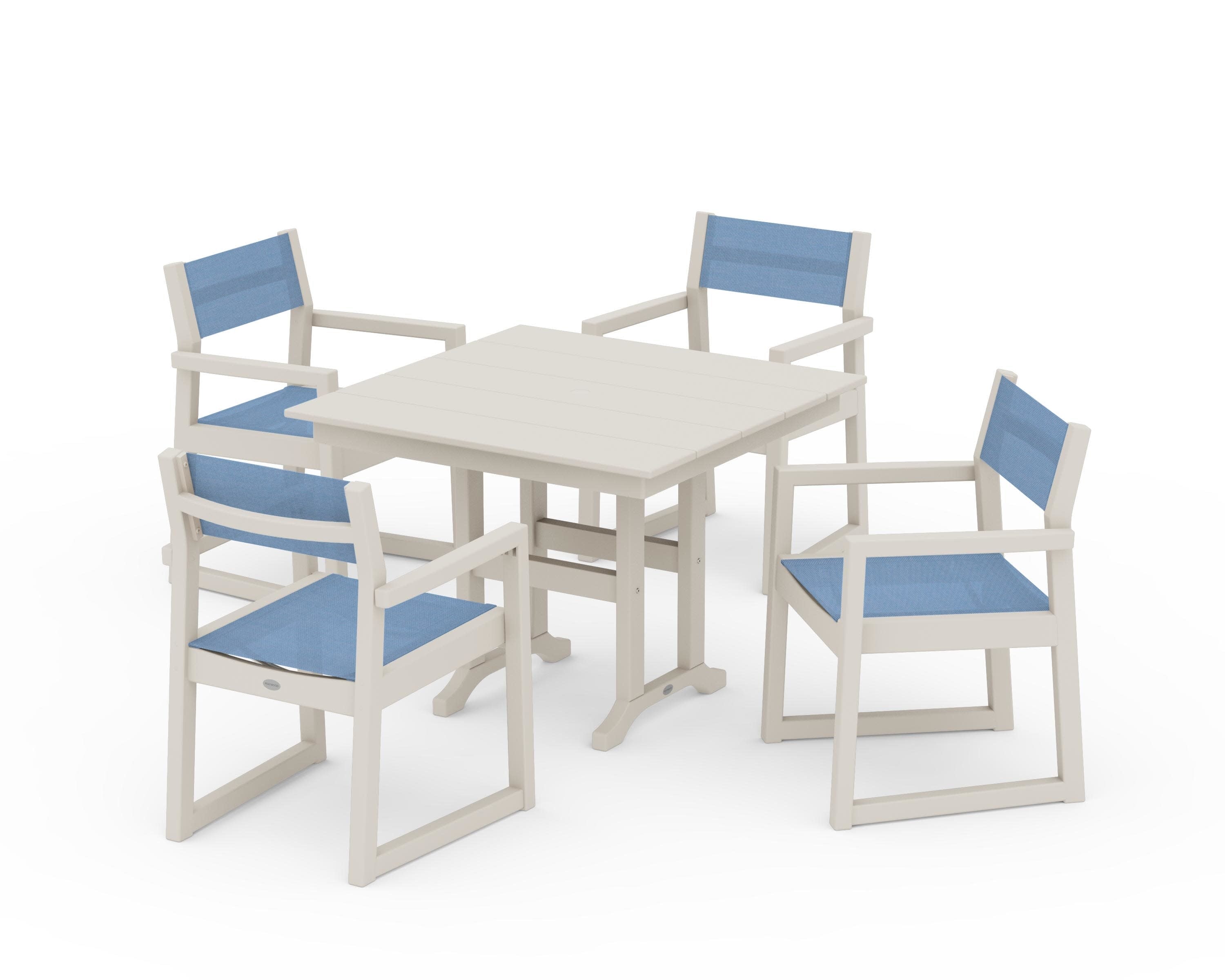 EDGE Sling Arm Chair 5-Piece Farmhouse Dining Set in Sand / Poolside Sling