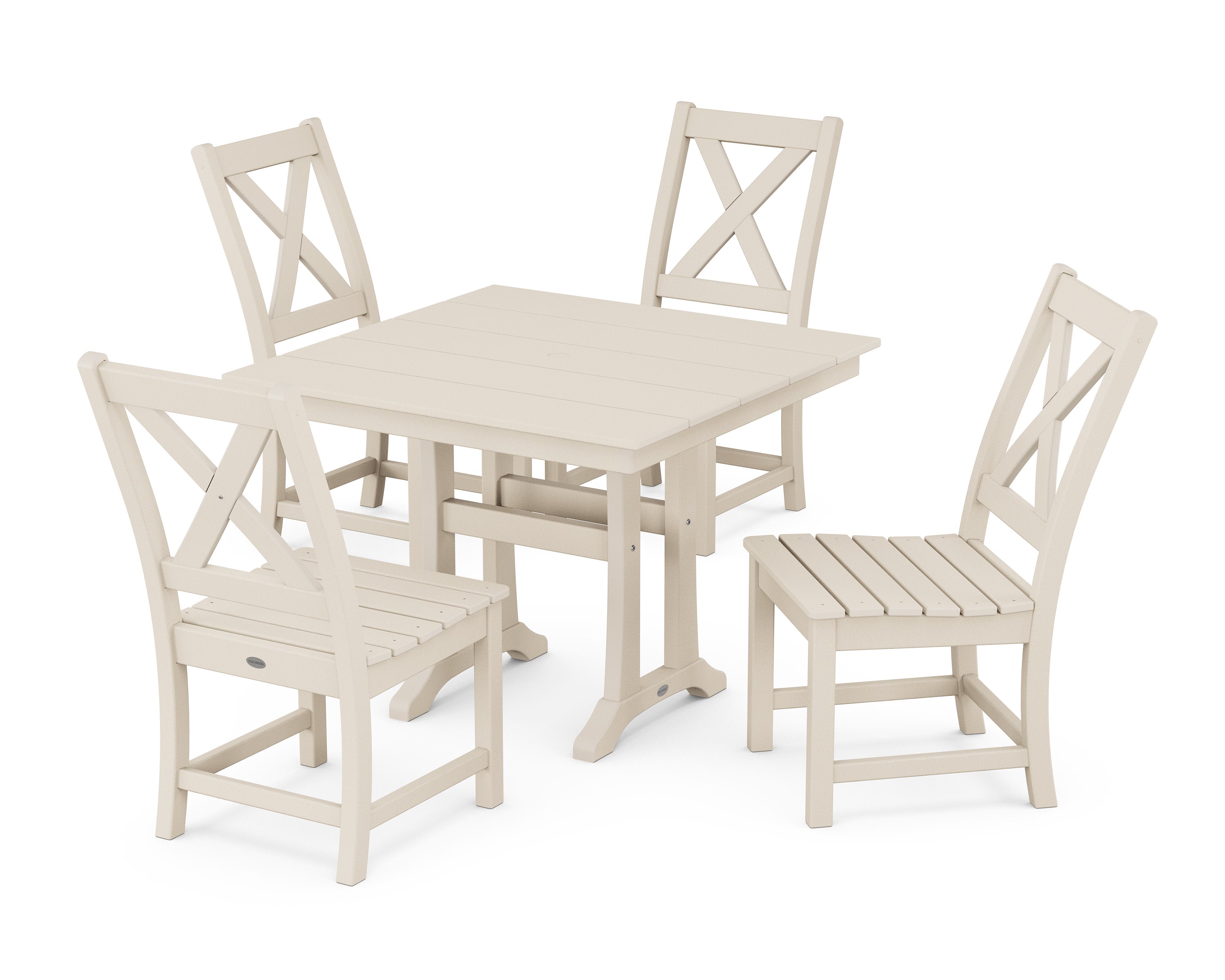 Braxton Side Chair 5-Piece Farmhouse Dining Set With Trestle Legs in Sand