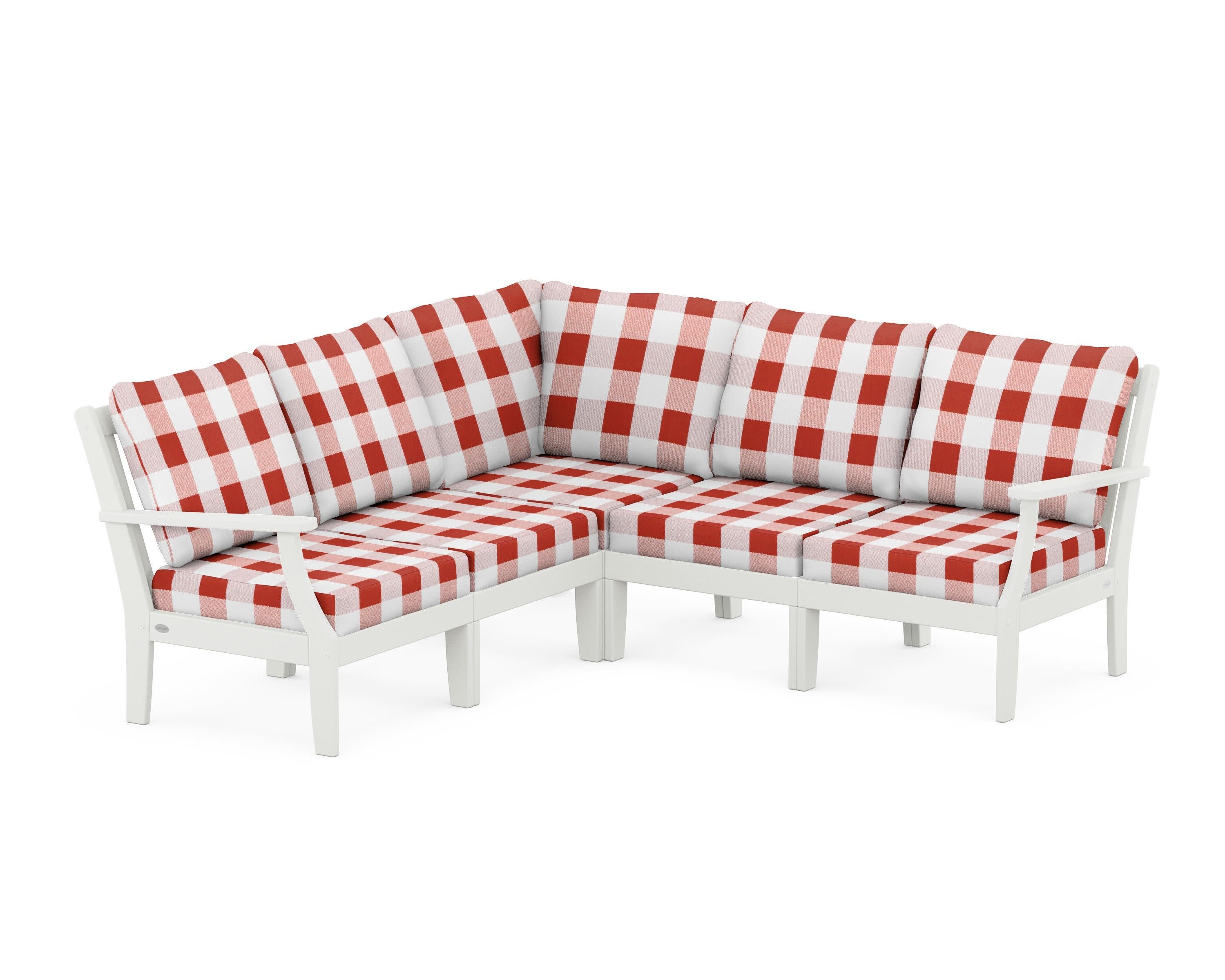 Braxton Modular 5-Piece Deep Seating Set in Vintage White / Buffalo Plaid Crimson
