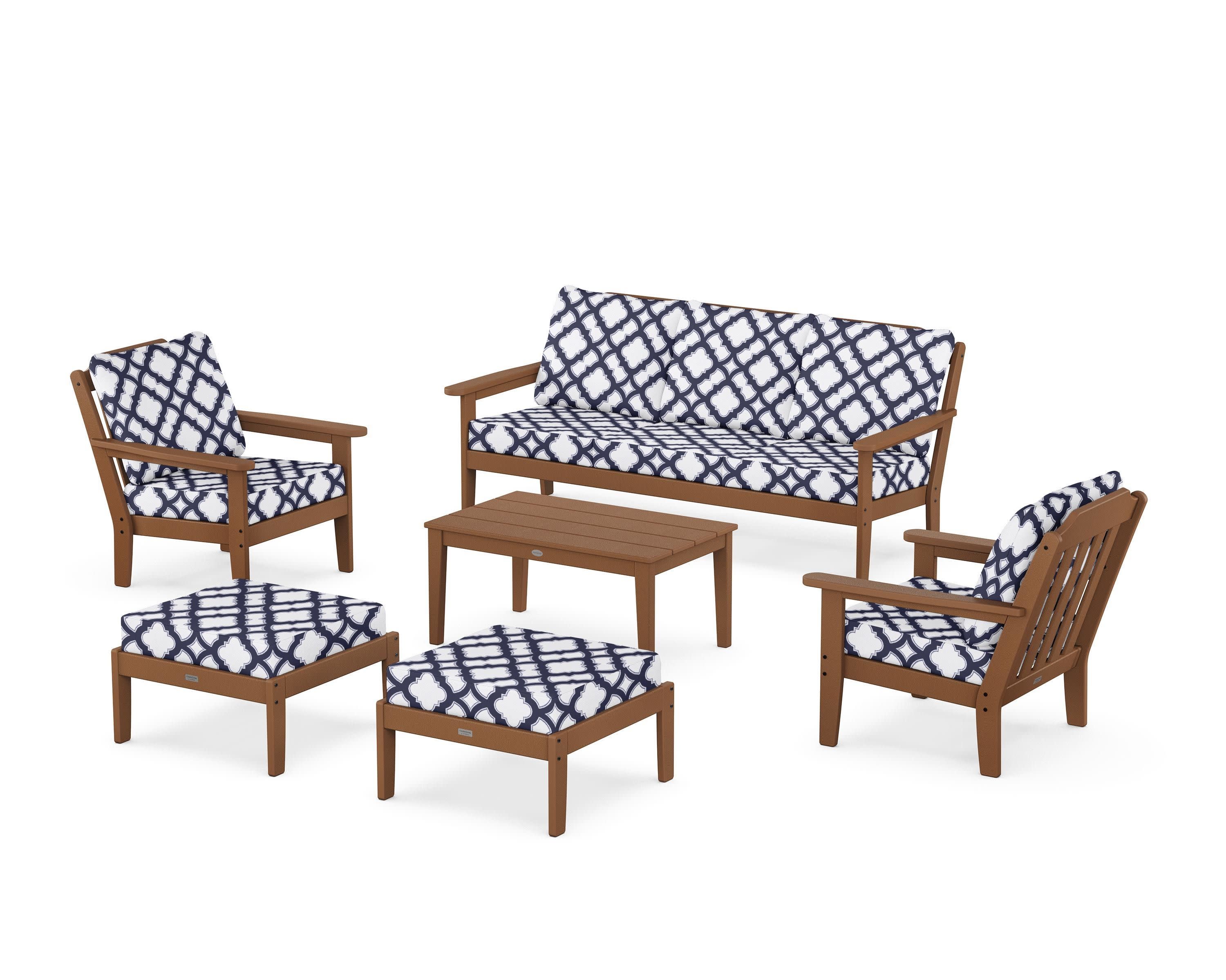 Cottage 6-Piece Lounge Sofa Set in Teak / Trellis Navy
