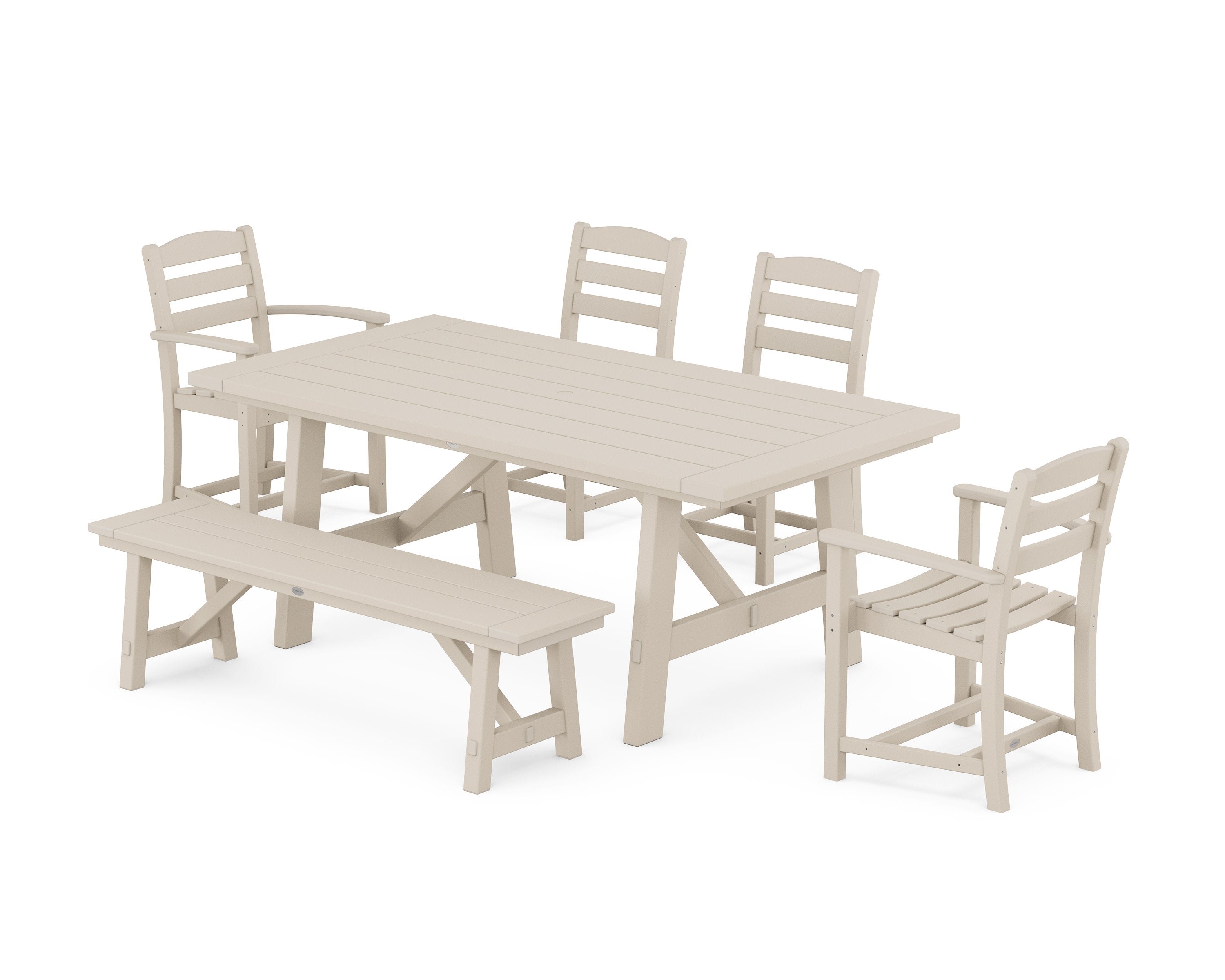 La Casa Caf 6-Piece Rustic Farmhouse Dining Set with Bench in Sand