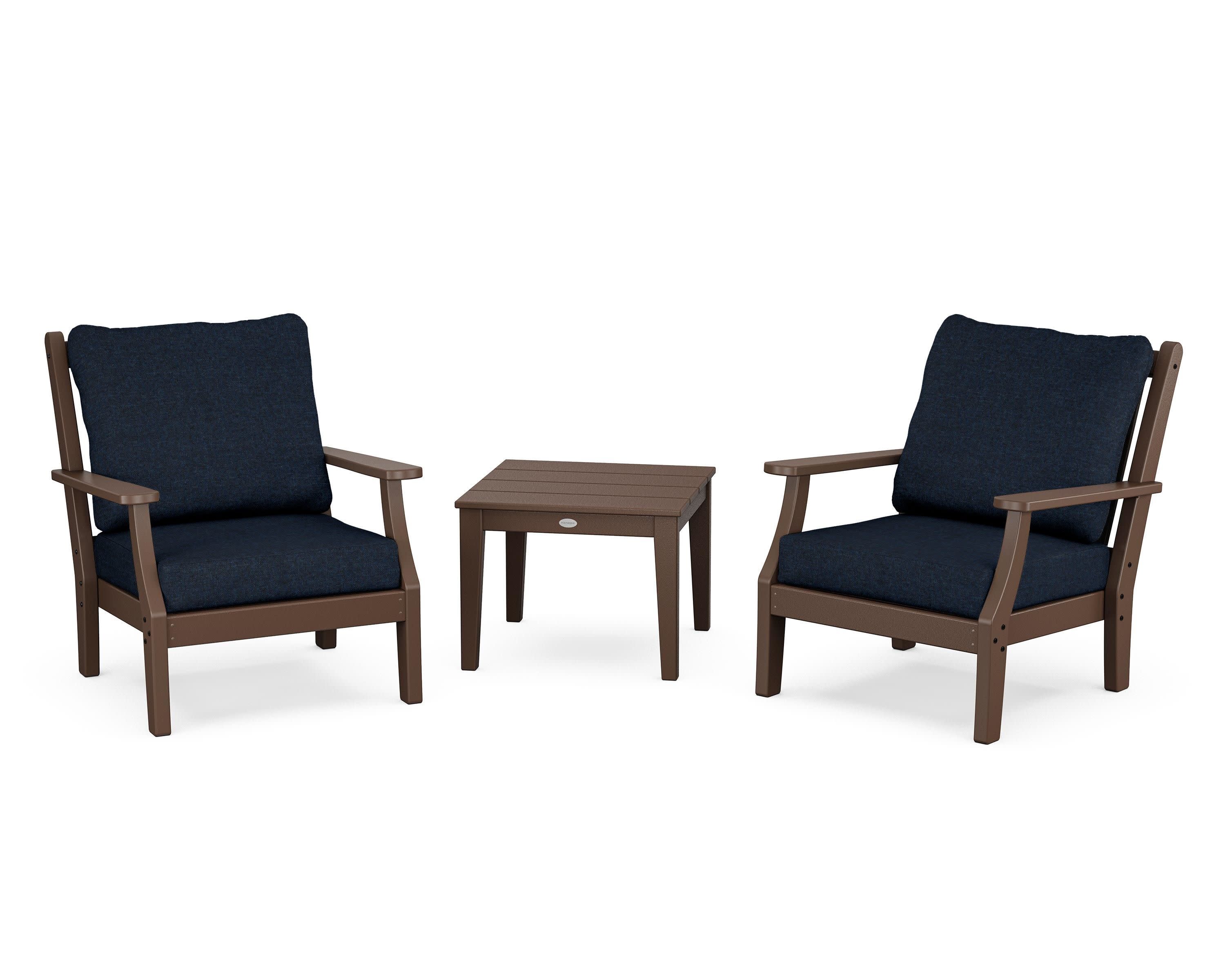 Wovendale 3-Piece Deep Seating Set in Mahogany / Marine Indigo