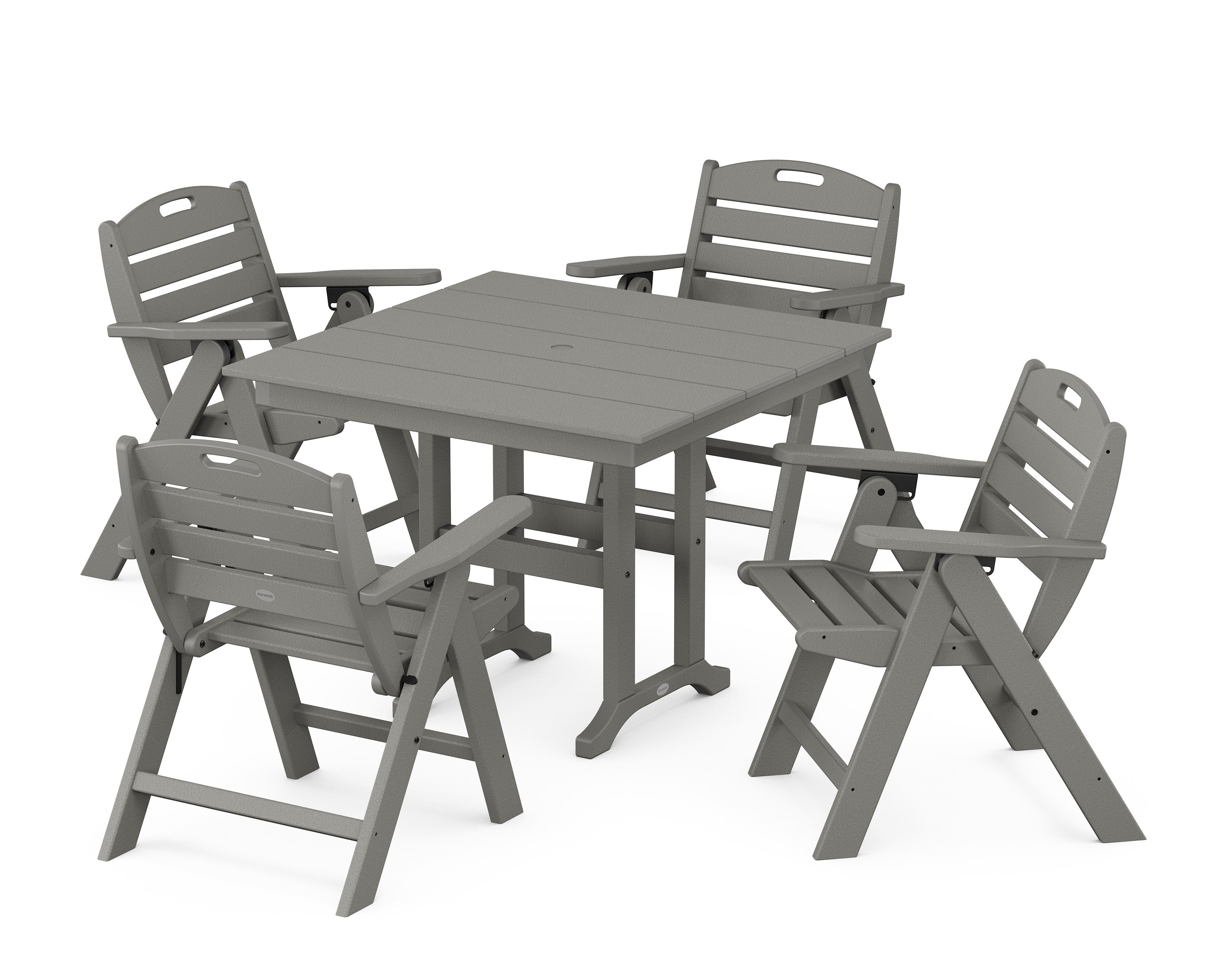 Nautical Folding Lowback Chair 5-Piece Farmhouse Dining Set in Slate Grey