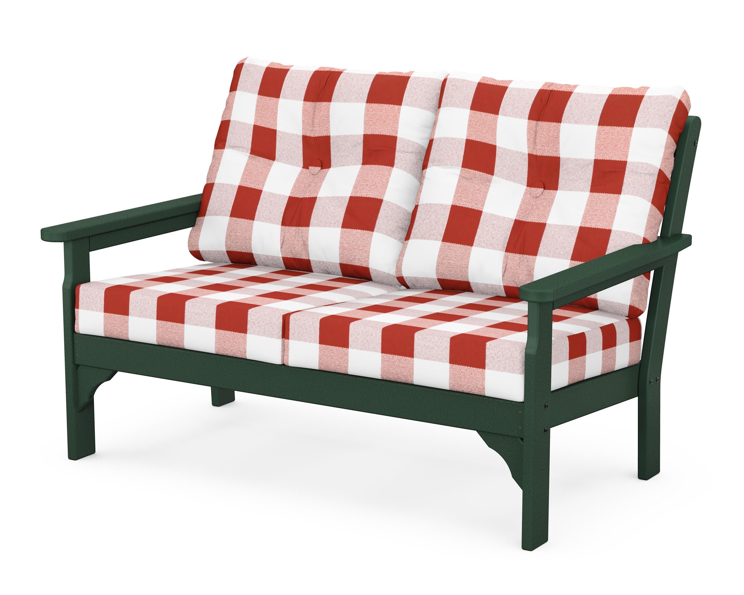 Vineyard Deep Seating Loveseat in Green / Buffalo Plaid Crimson