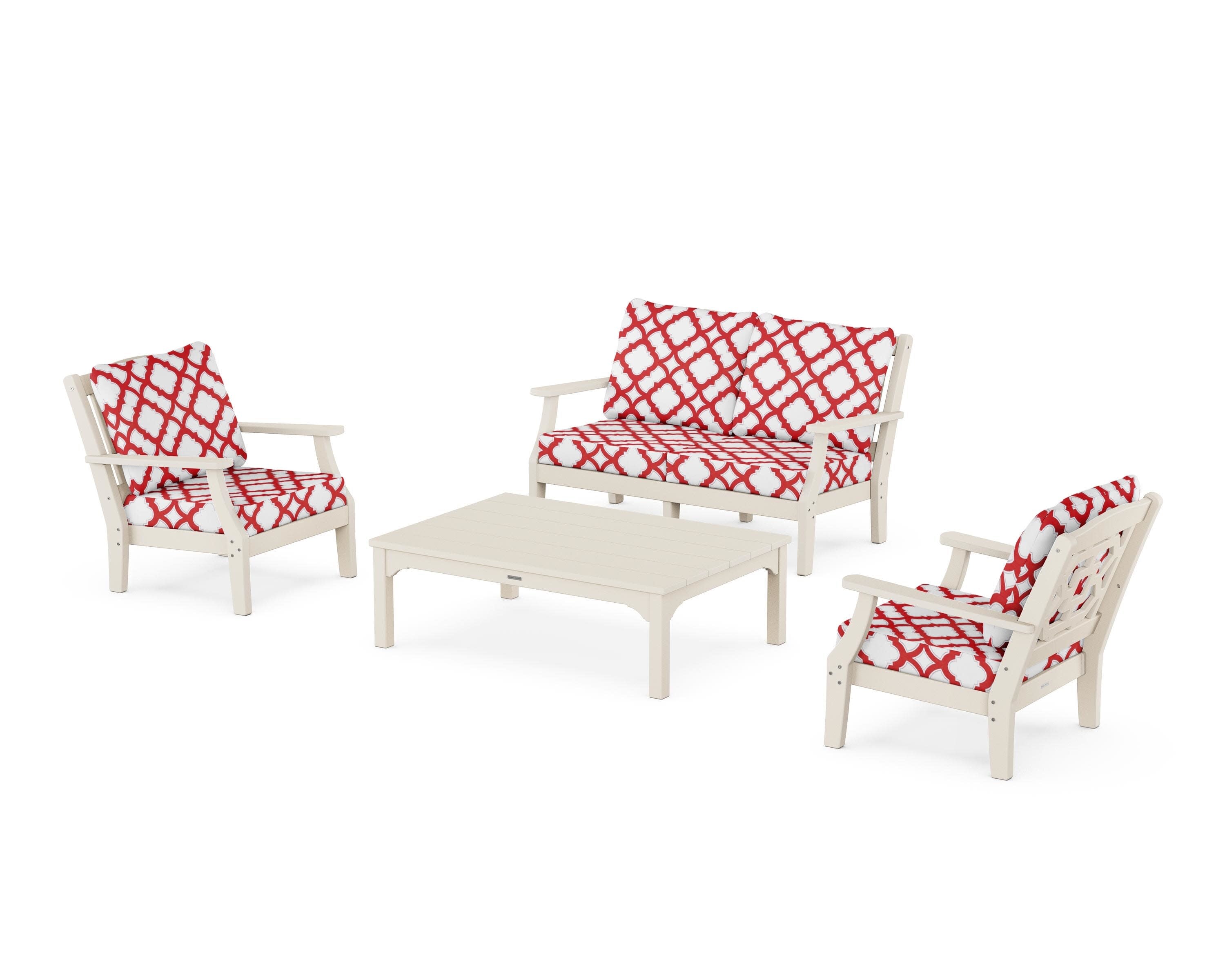 Chinoiserie 4-Piece Deep Seating Set with Loveseat in Sand / Trellis Crimson