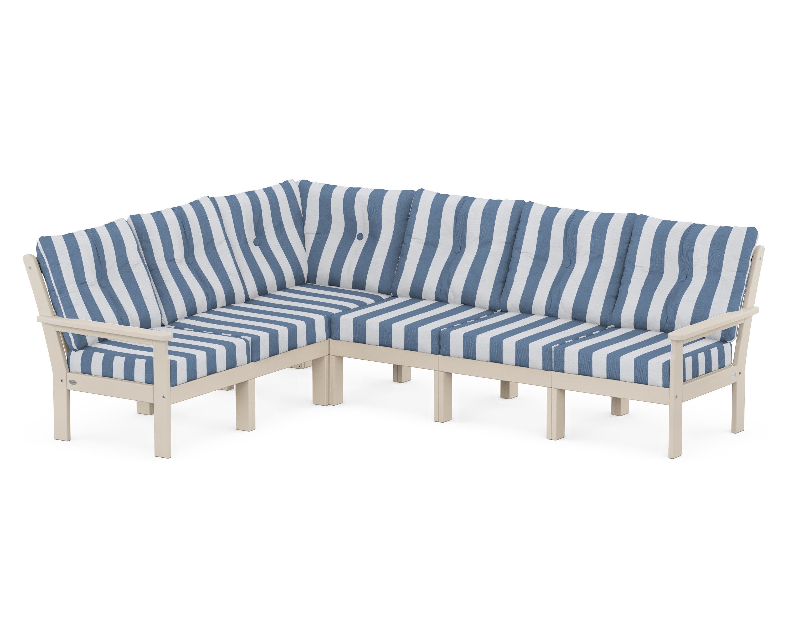 Vineyard 6-Piece Sectional in Sand / Cabana Stripe Sky Blue