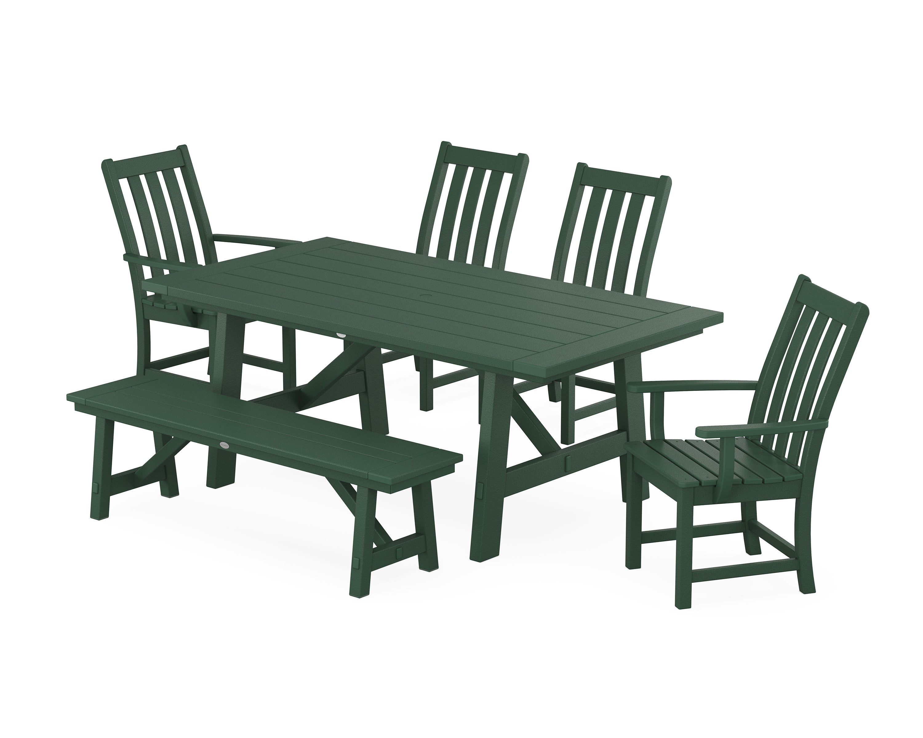 Vineyard 6-Piece Rustic Farmhouse Dining Set With Bench in Green