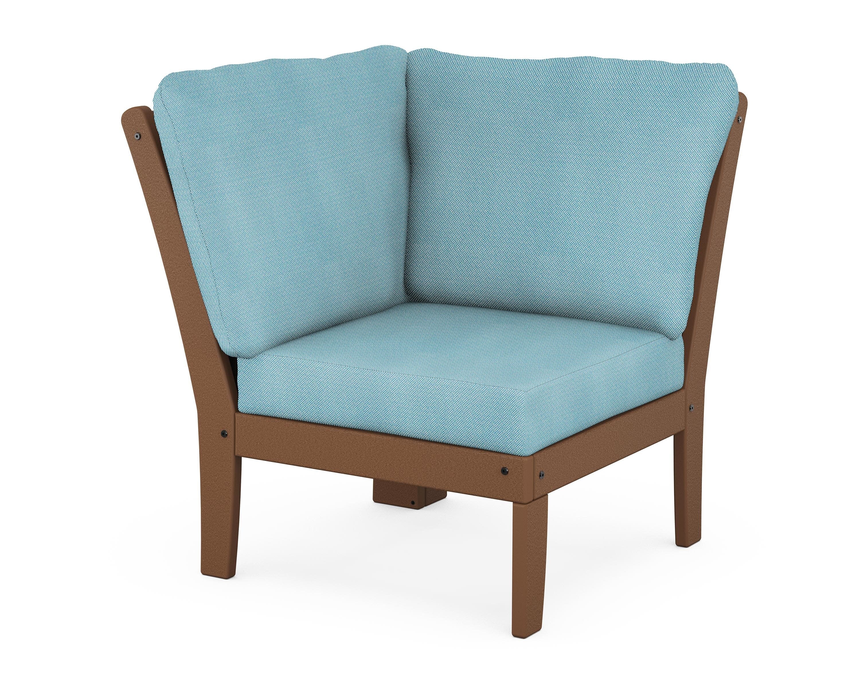 Braxton Modular Corner Chair in Teak / Lattice Sky Blue