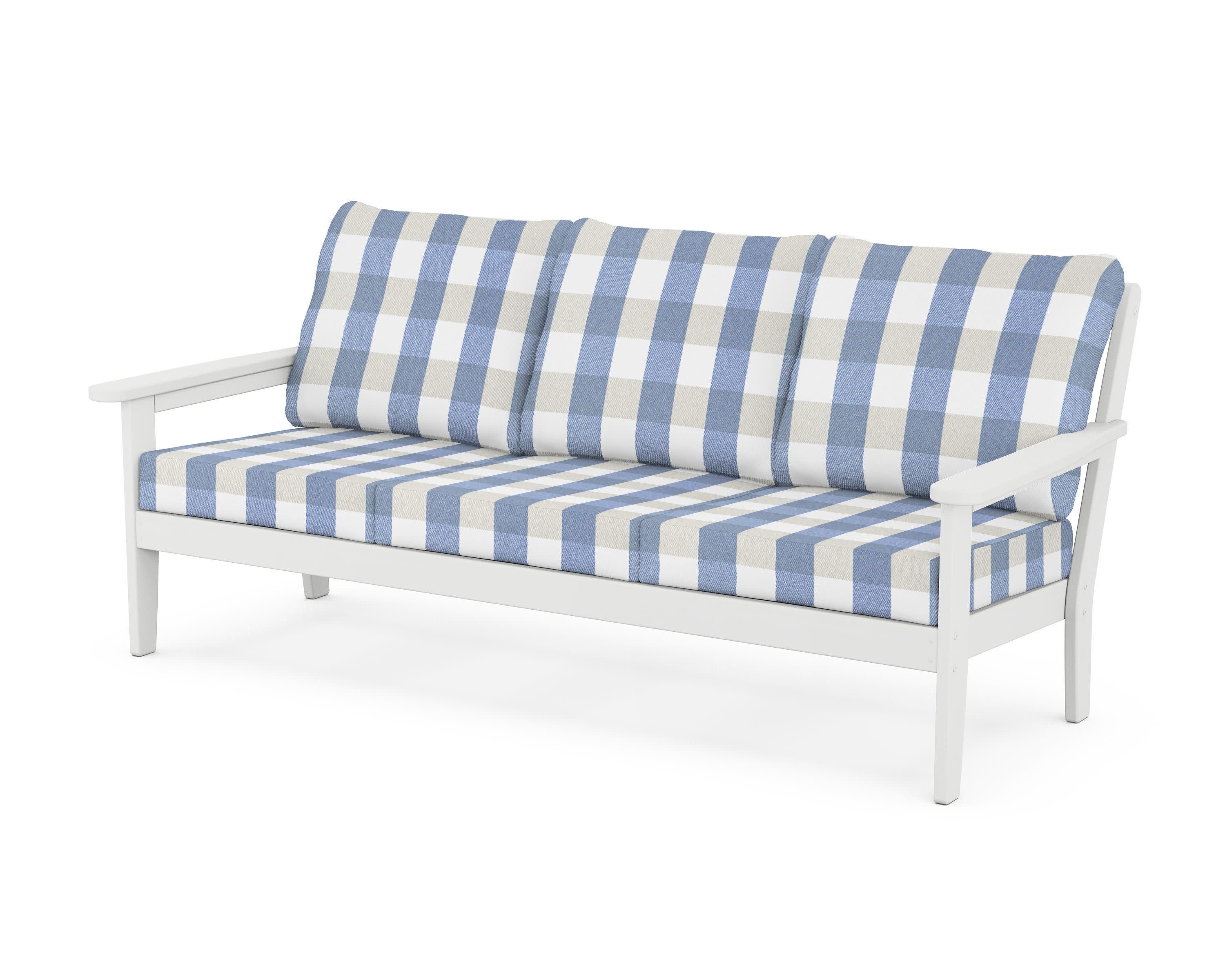 Cottage Deep Seating Sofa in White / Buffalo Plaid Sky Blue