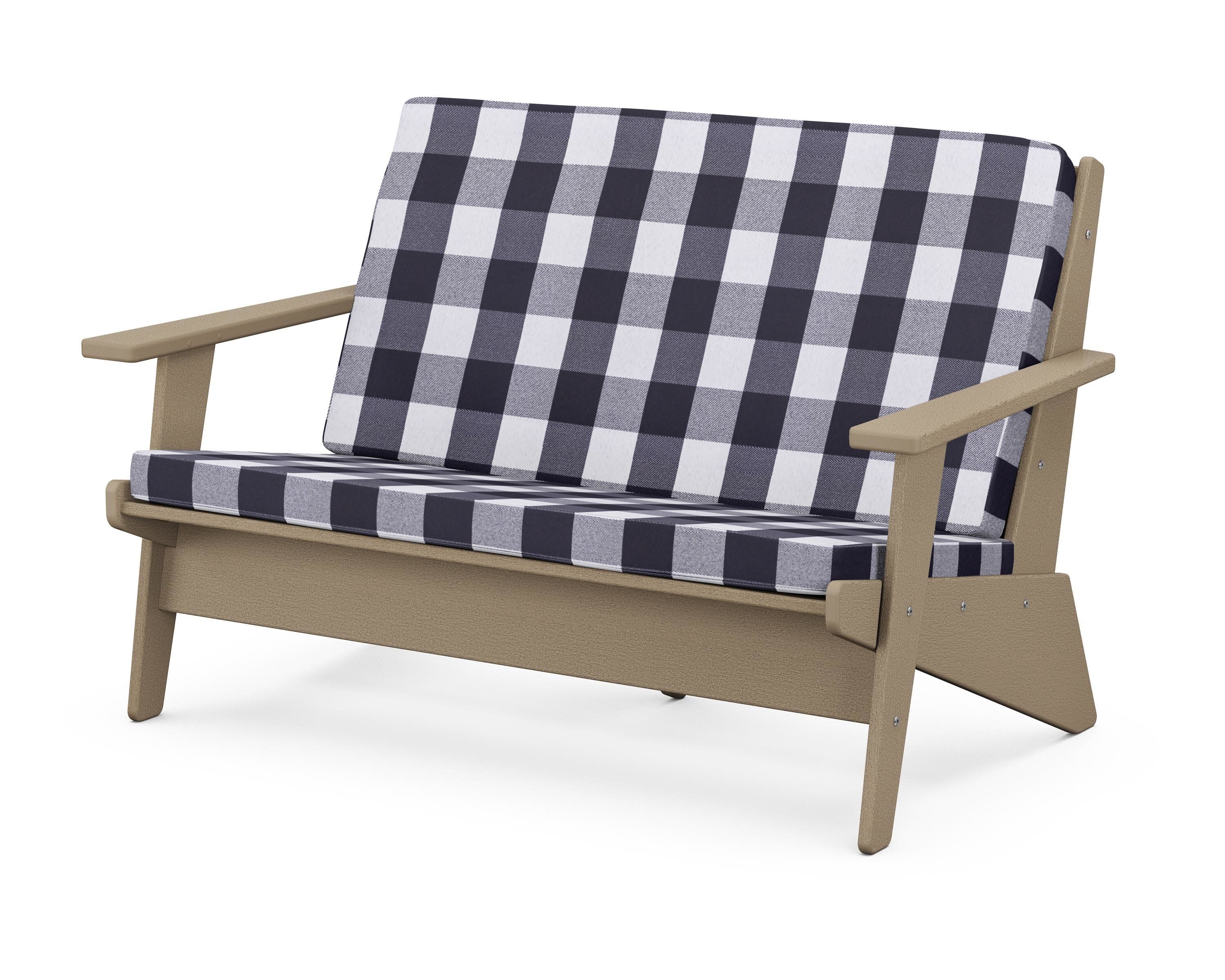 Riviera Modern Lounge Loveseat in Vintage Sahara / Buffalo Plaid Navy