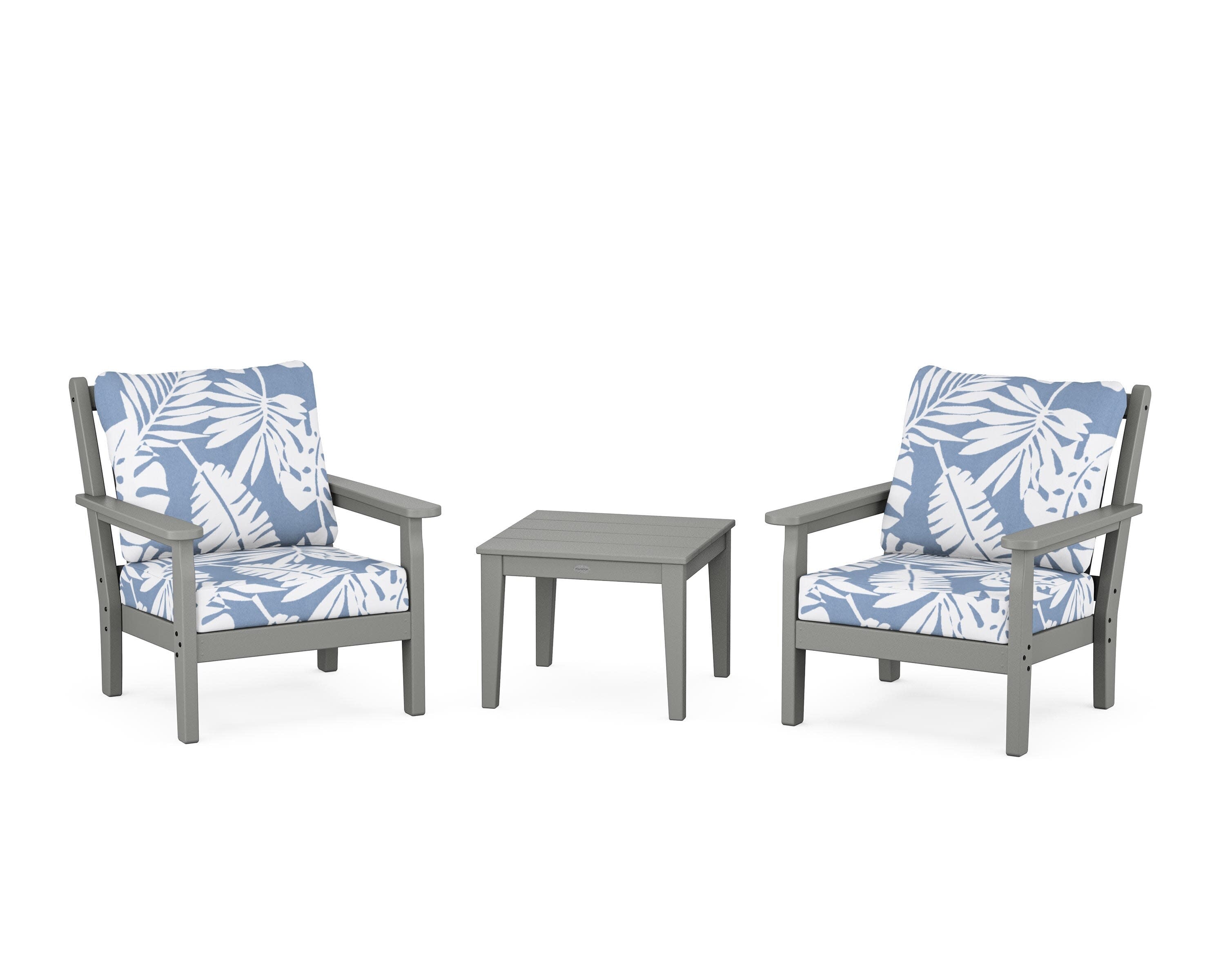 Chippendale 3-Piece Deep Seating Set in Slate Grey / Leaf Sky Blue