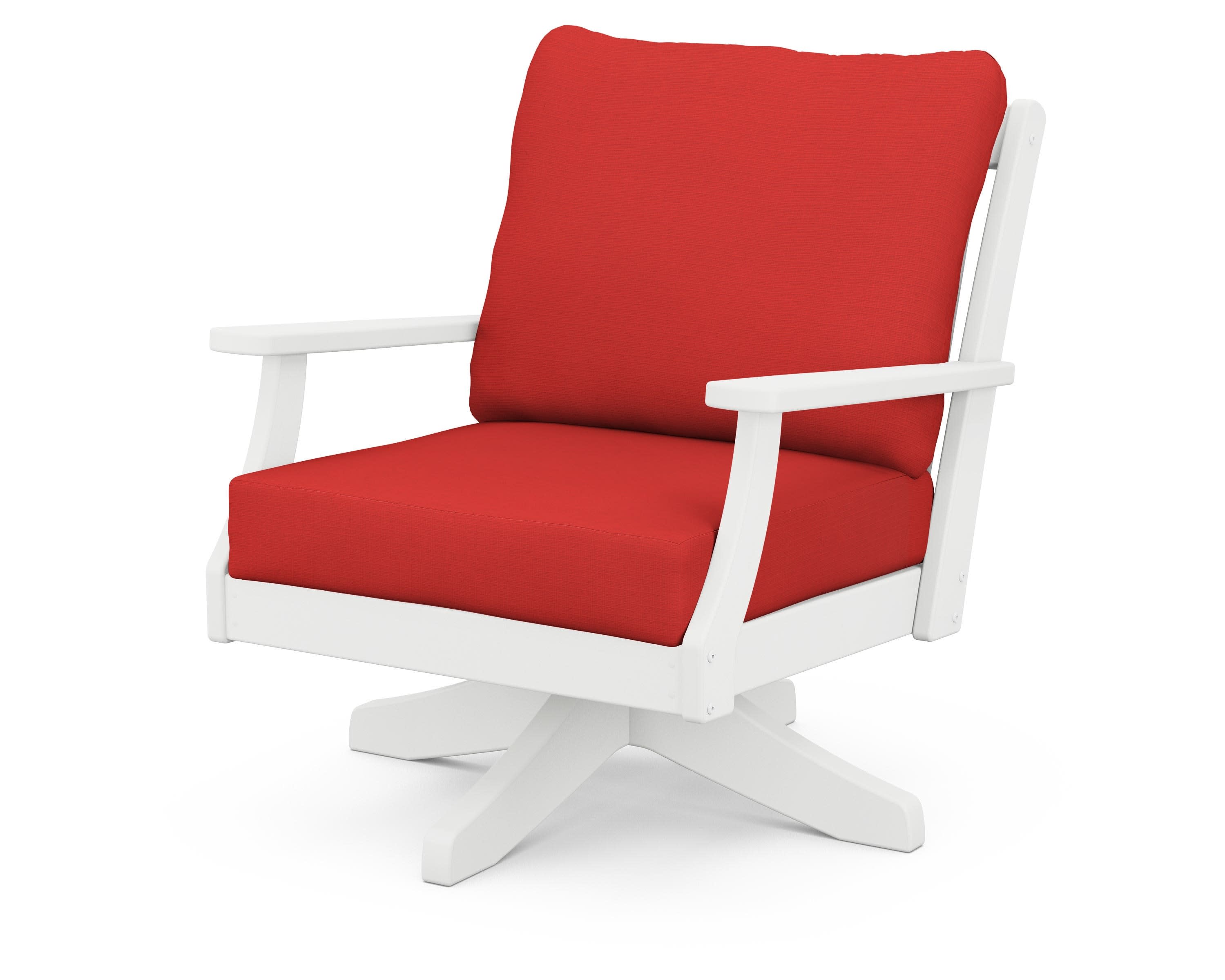 Braxton Deep Seating Swivel Chair in White / Crimson Linen