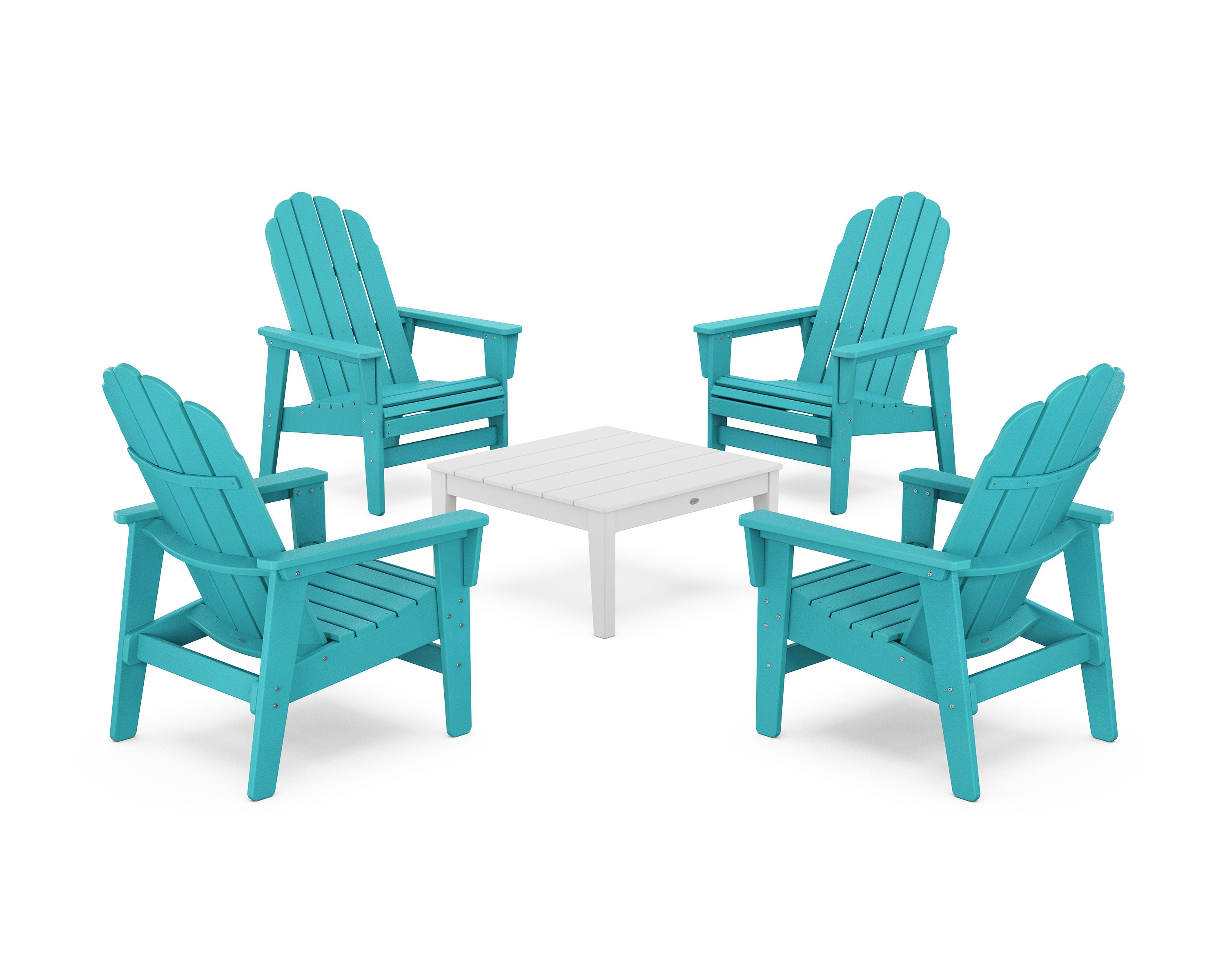 5-Piece Vineyard Grand Upright Adirondack Chair Conversation Group in Aruba / White