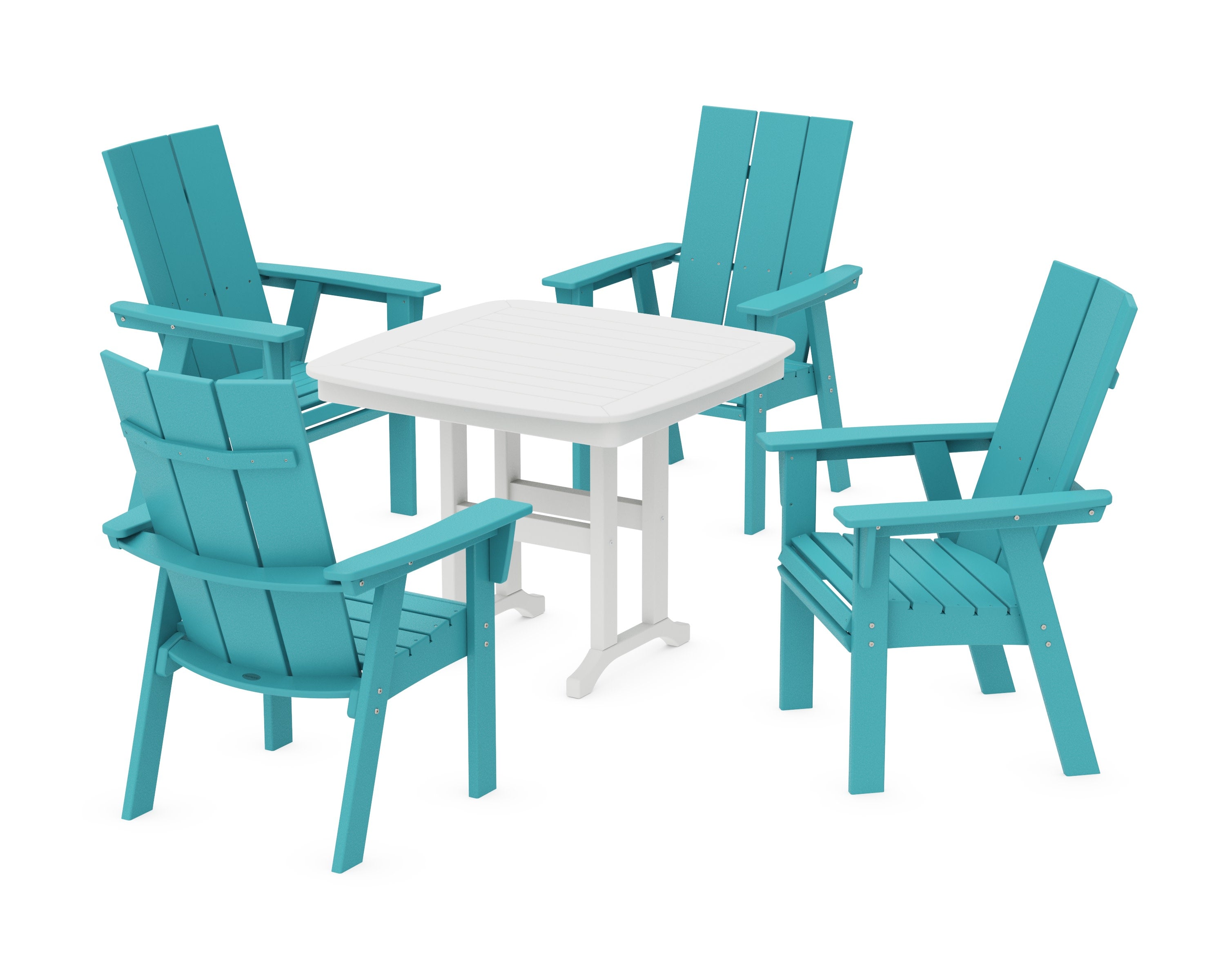 Modern Curveback Adirondack 5-Piece Dining Set in Aruba / White