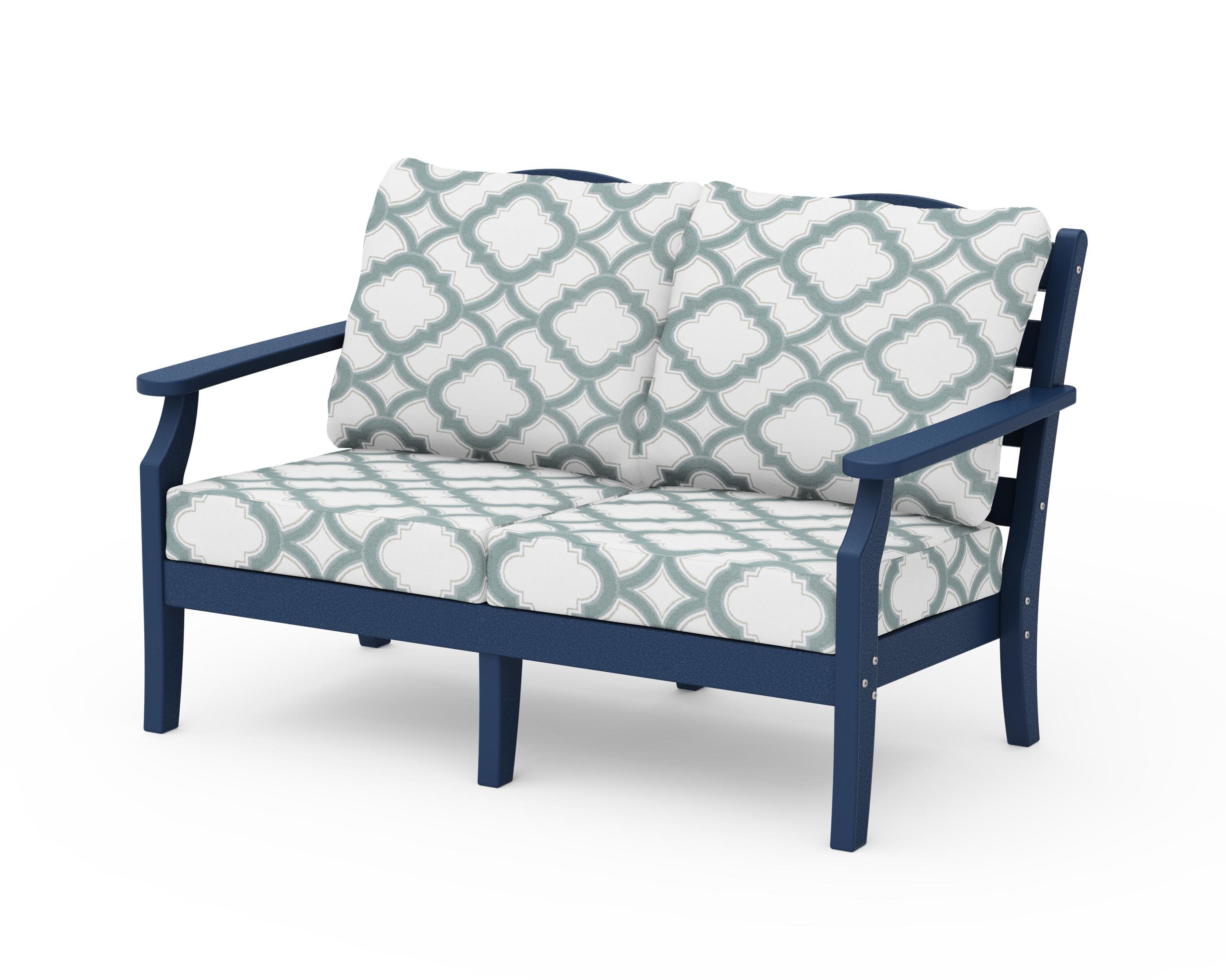 Savannah Deep Seating Loveseat in Navy / Trellis Glacier Spa