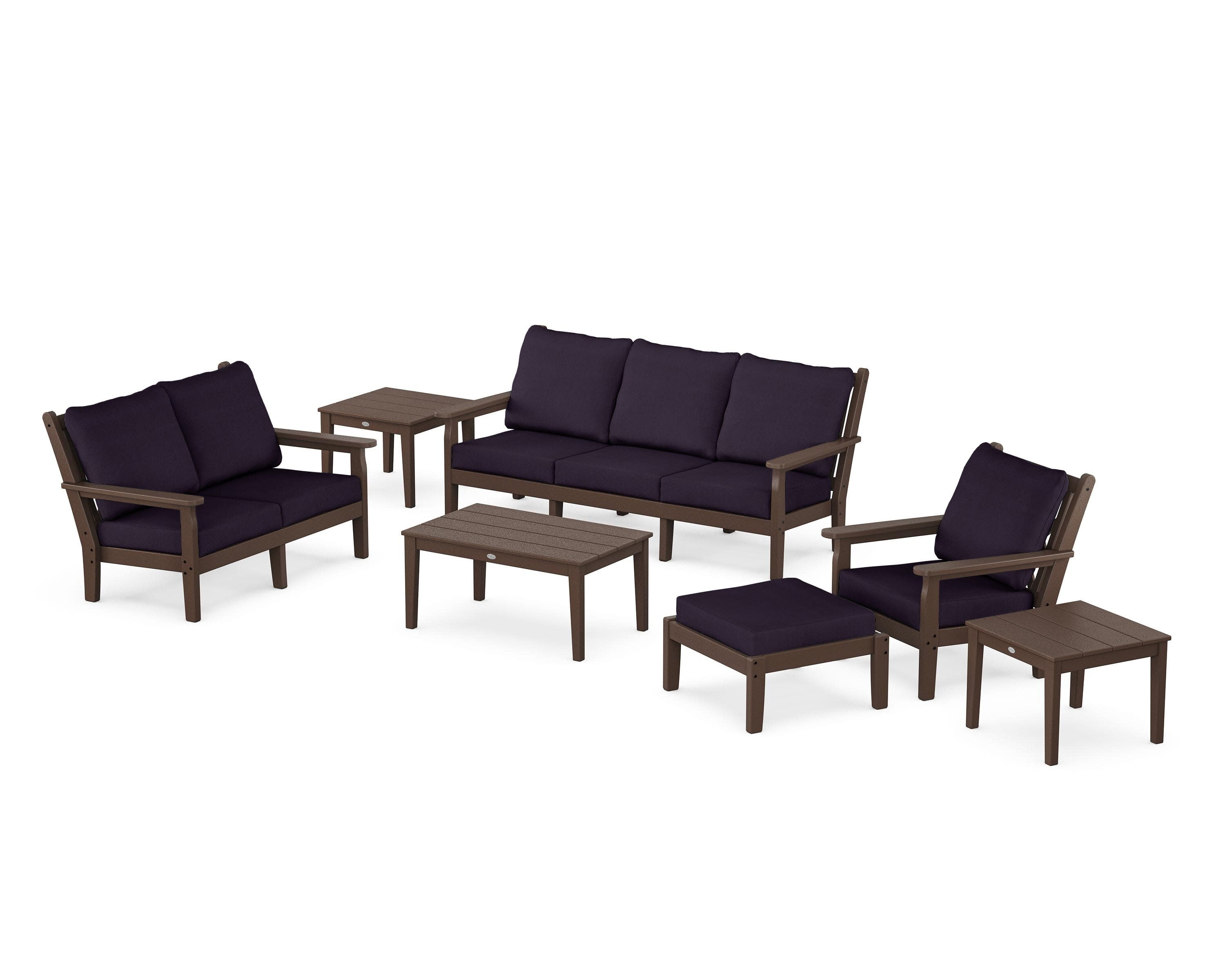 Chippendale 7-Piece Deep Seating Set in Mahogany / Navy Linen
