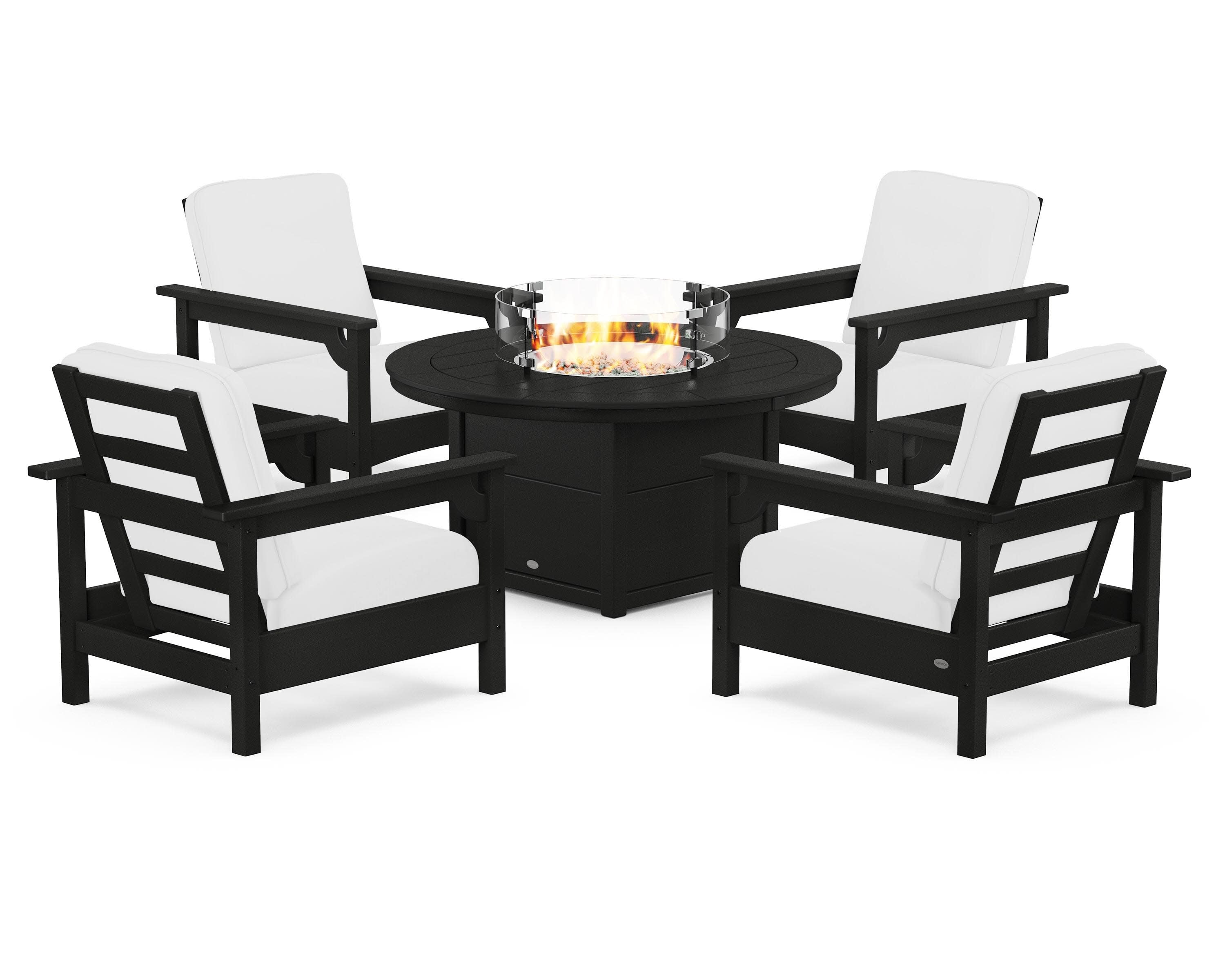 Club 5-Piece Conversation Set with Fire Pit Table in Black / Natural