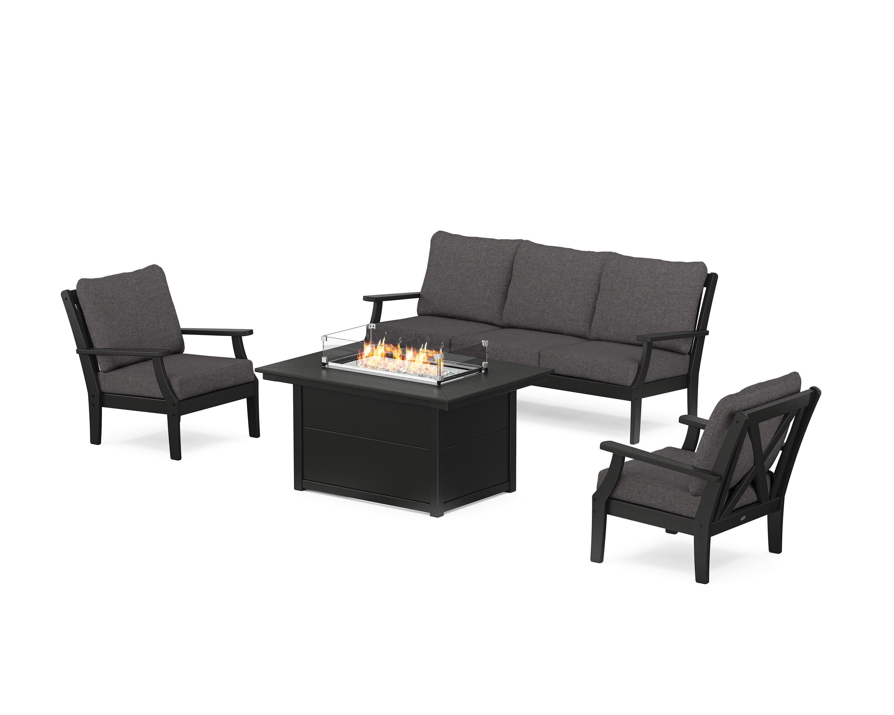 Braxton Deep Seating Fire Pit Table Set in Black / Ash Charcoal