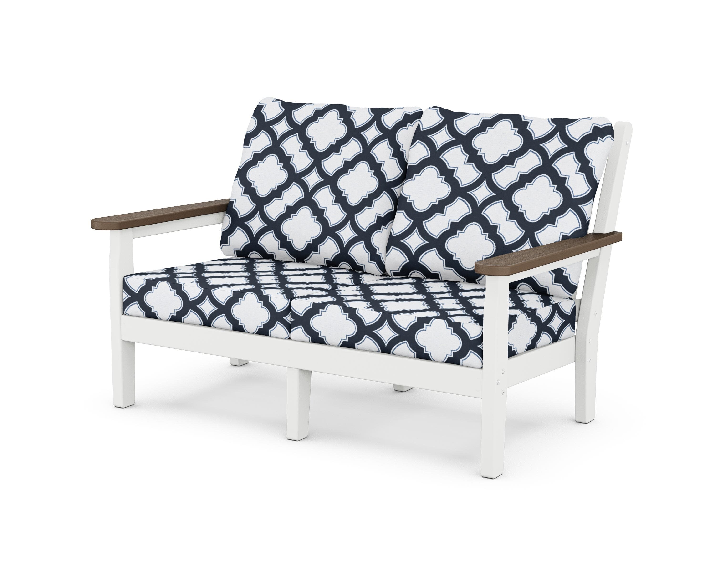Chippendale Deep Seating Loveseat in White / Kona / Trellis Marine Indigo