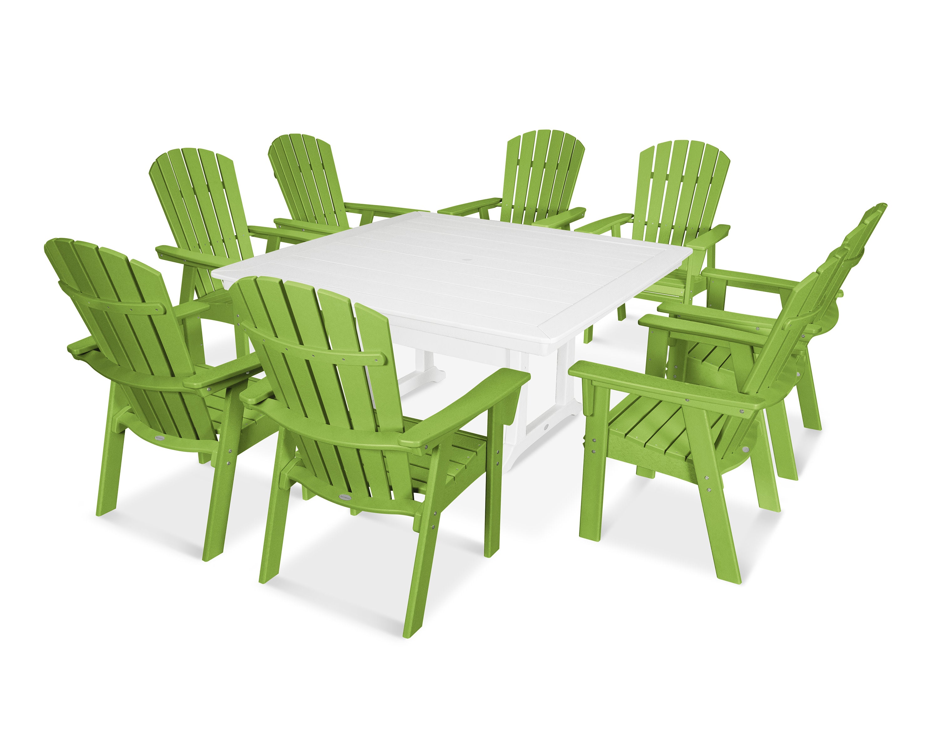 Nautical Adirondack 9-Piece Trestle Dining Set in Lime / White