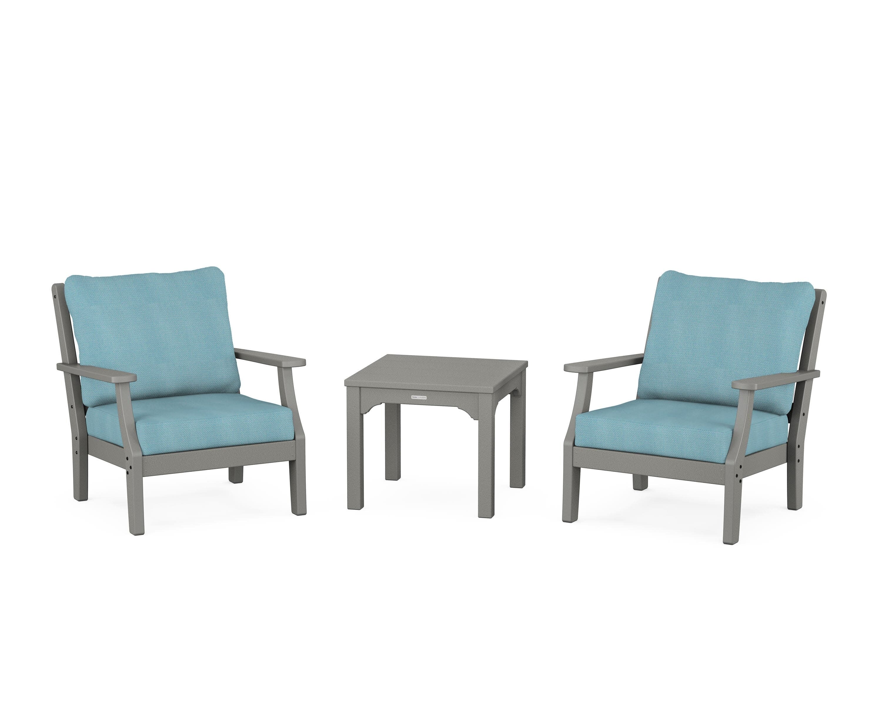 Chinoiserie 3-Piece Deep Seating Set in Slate Grey / Lattice Sky Blue