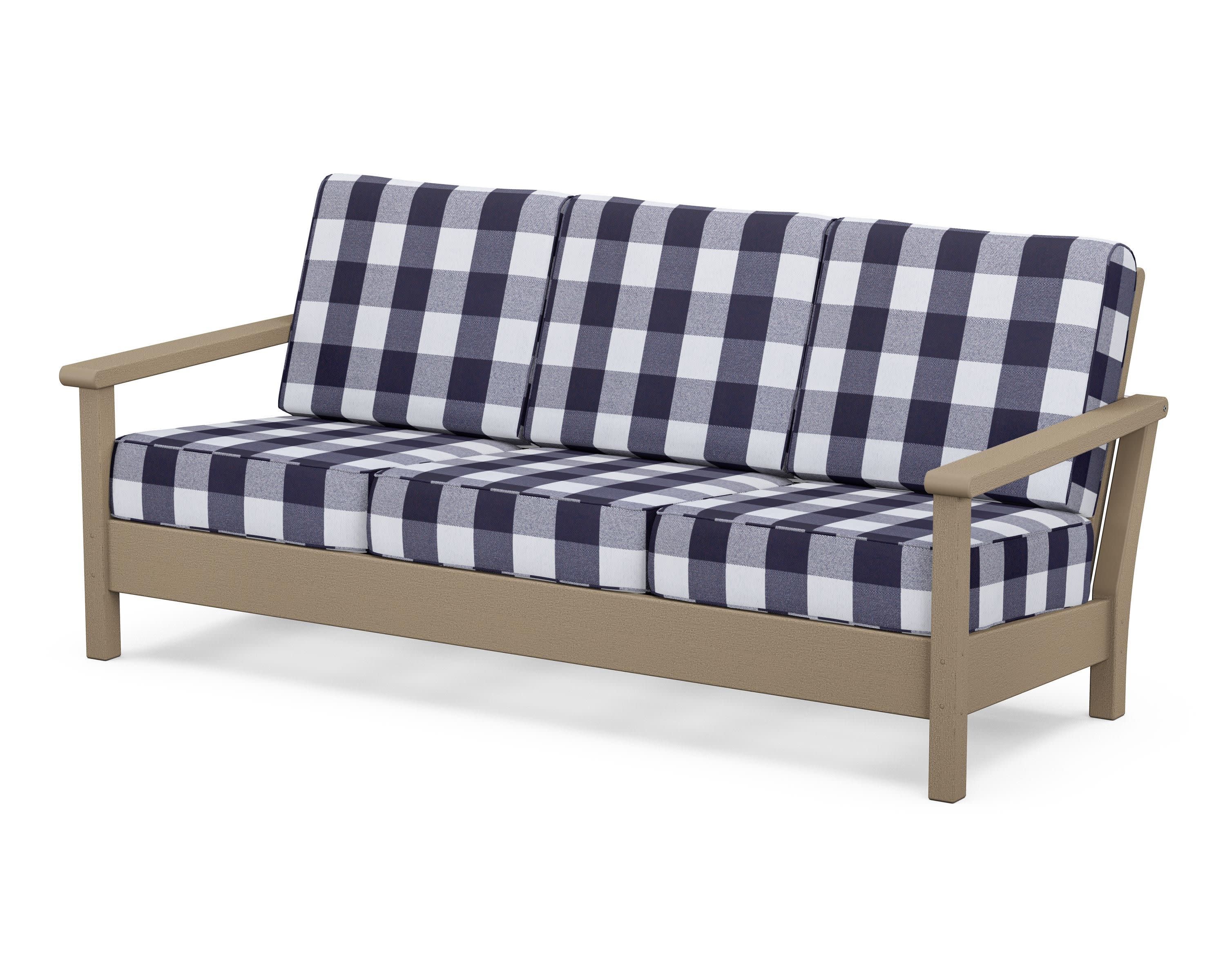 Harbour Deep Seating Sofa in Vintage Sahara / Buffalo Plaid Navy