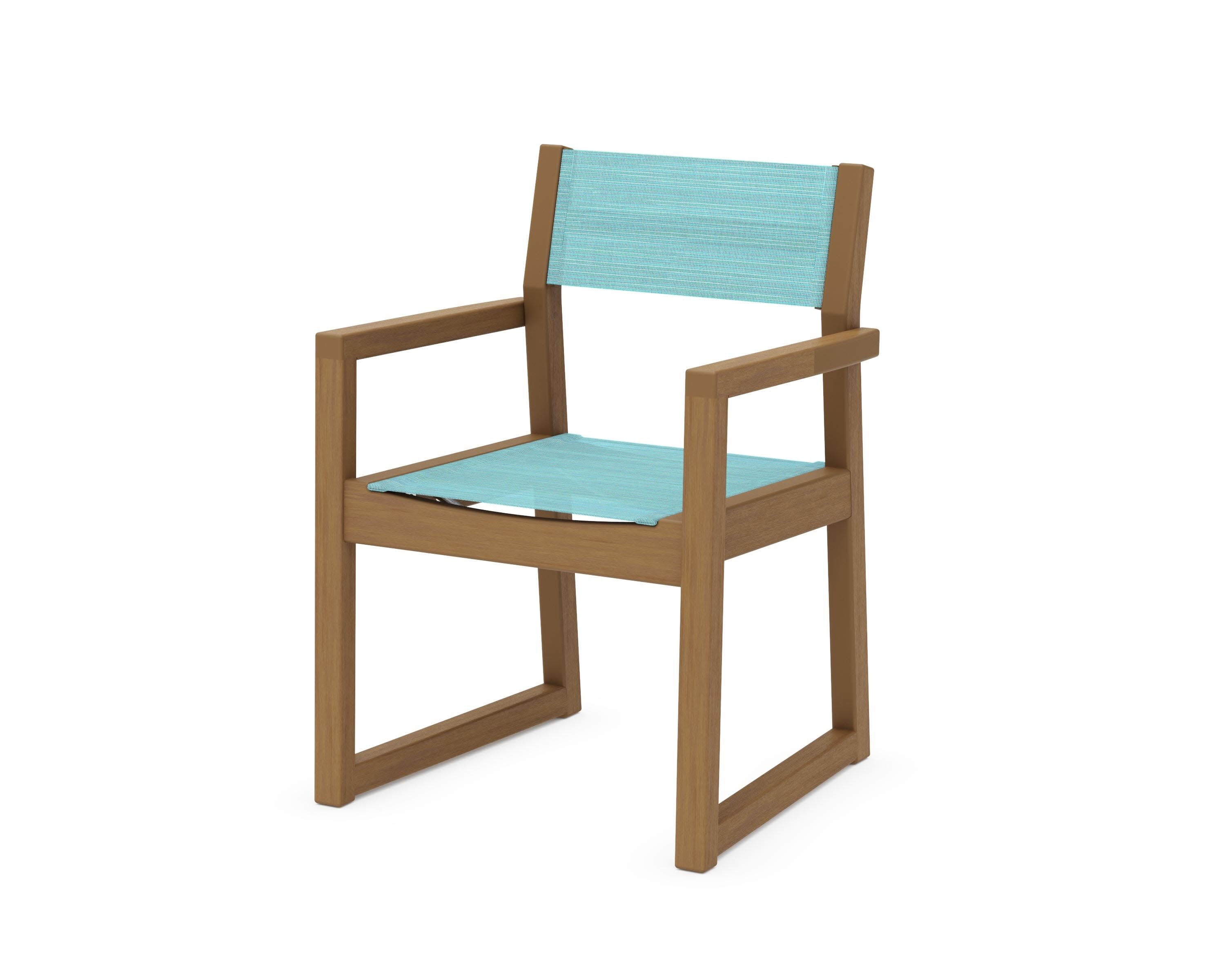 EDGE Sling Dining Arm Chair in Natural / Dupioni Aquamarine Sling