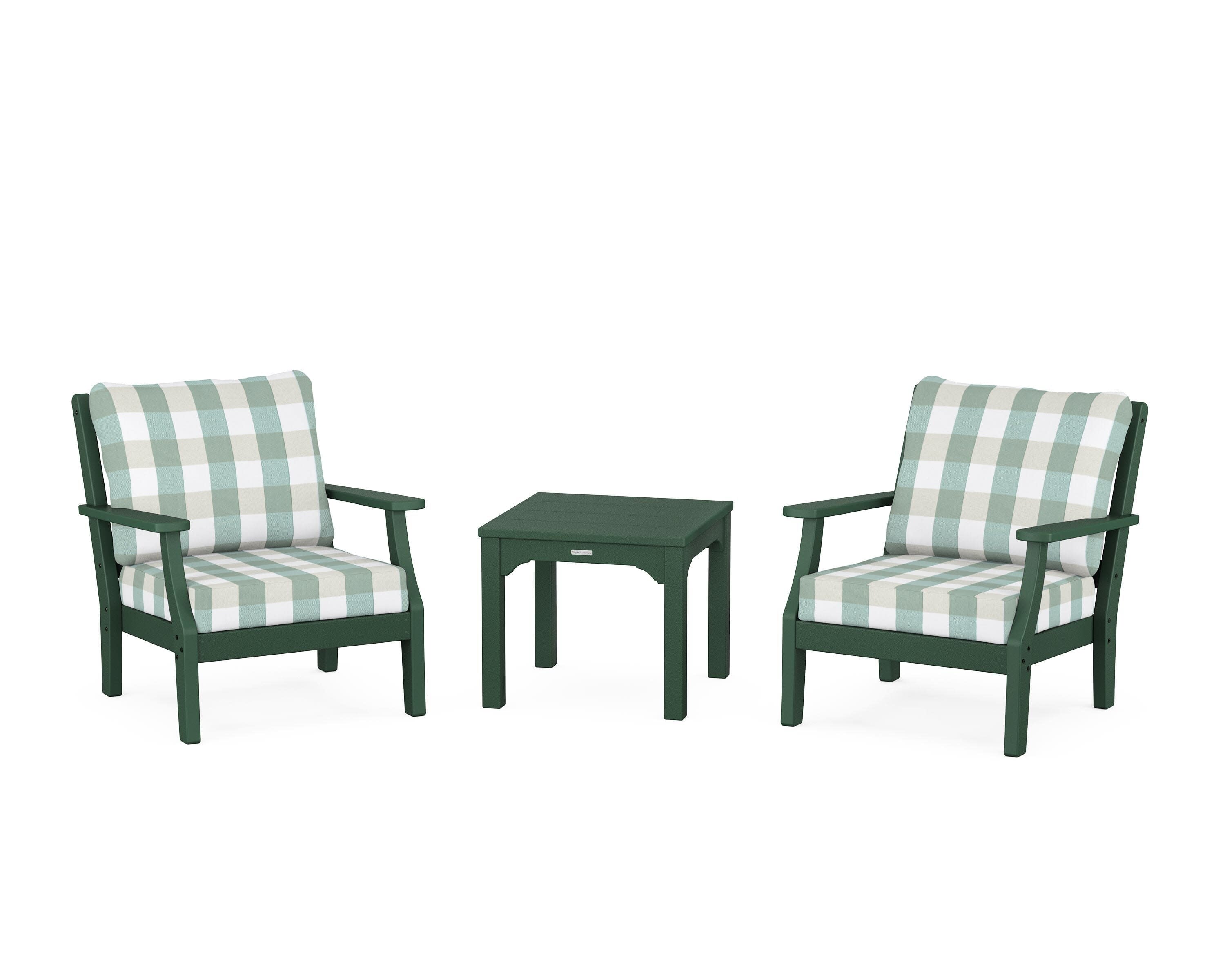 Chinoiserie 3-Piece Deep Seating Set in Green / Buffalo Plaid Glacier Spa