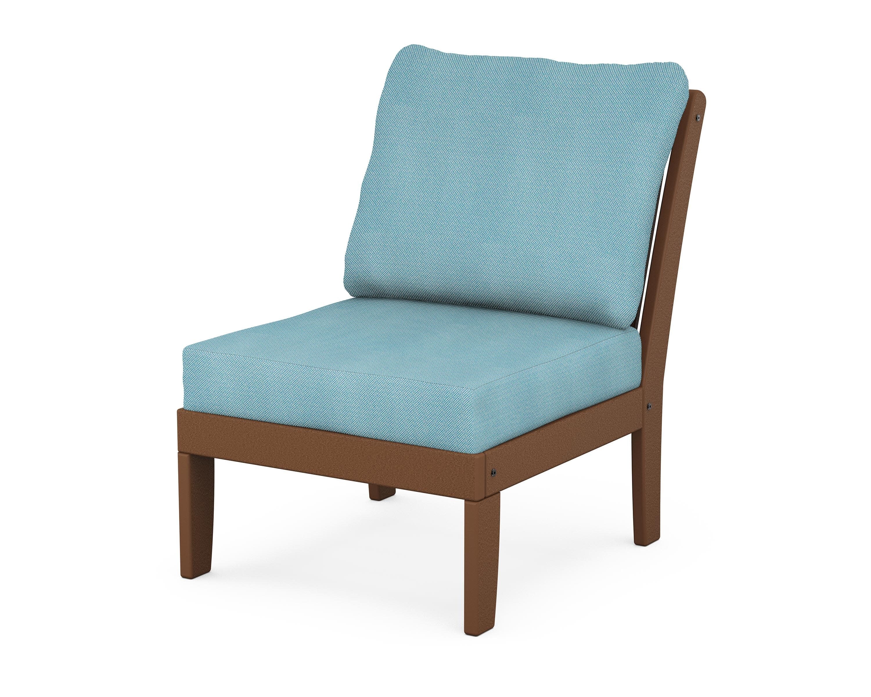 Braxton Modular Armless Chair in Teak / Lattice Sky Blue