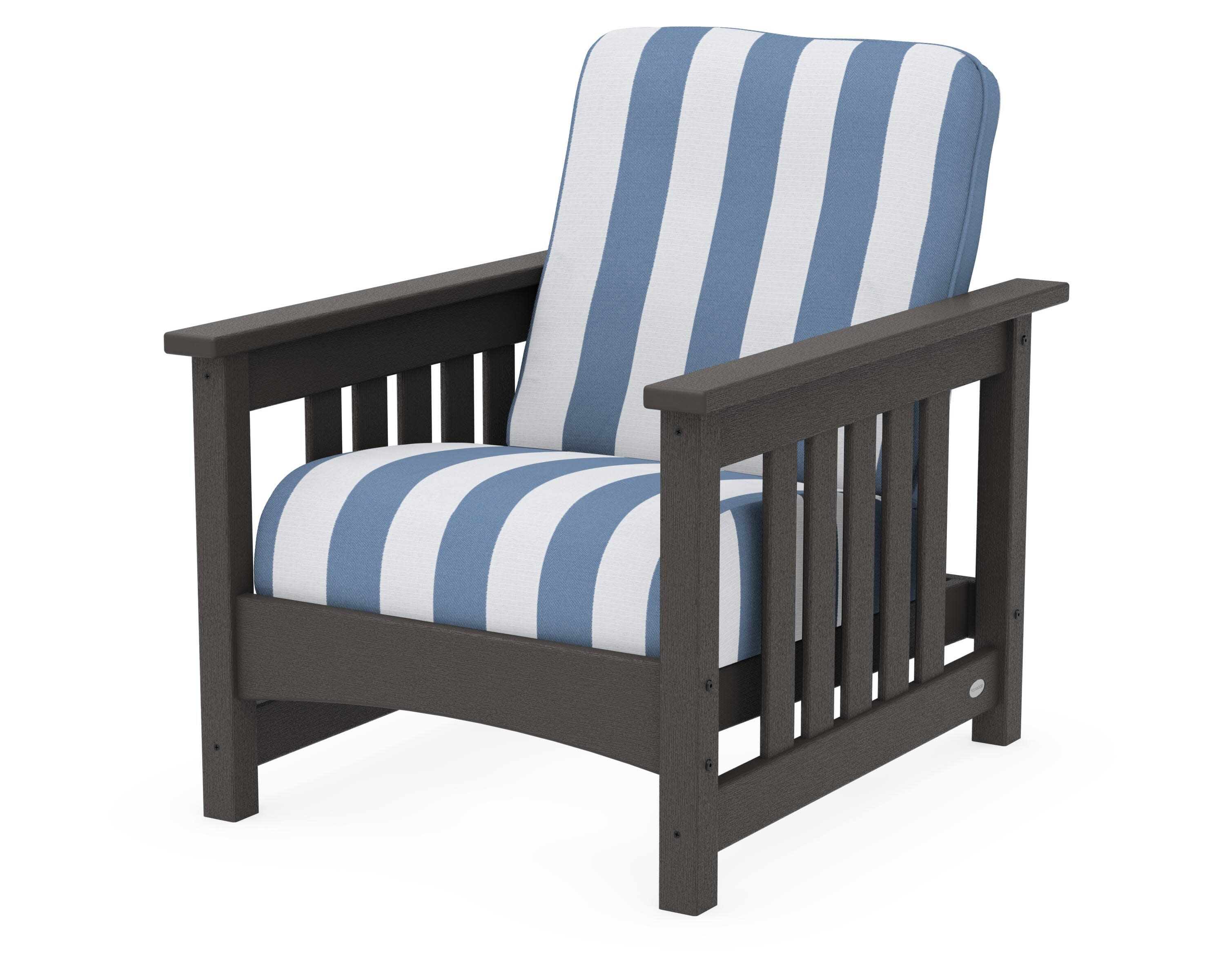 Club Mission Chair in Vintage Coffee / Cabana Stripe Sky Blue