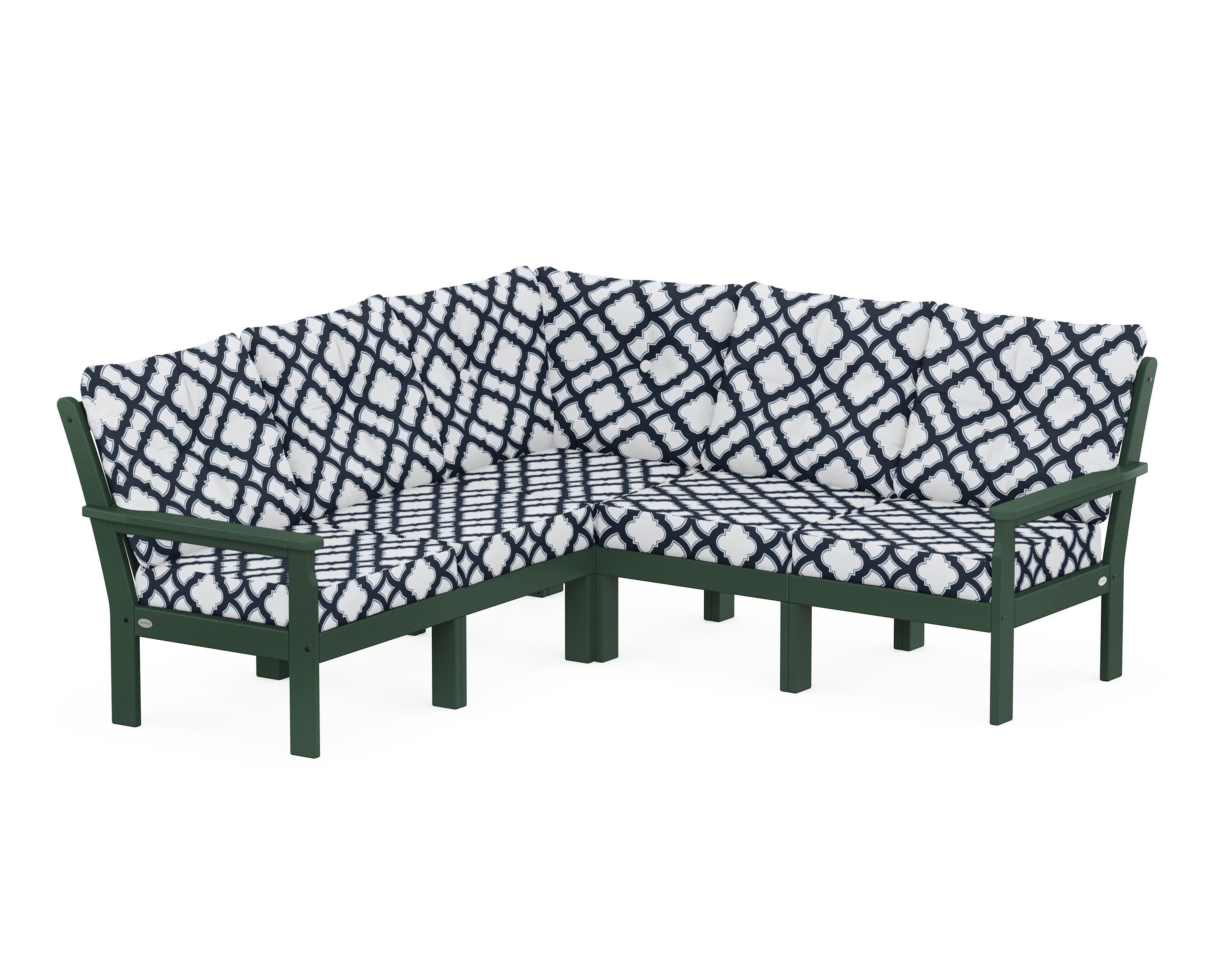 Vineyard 5-Piece Sectional in Green / Trellis Marine Indigo