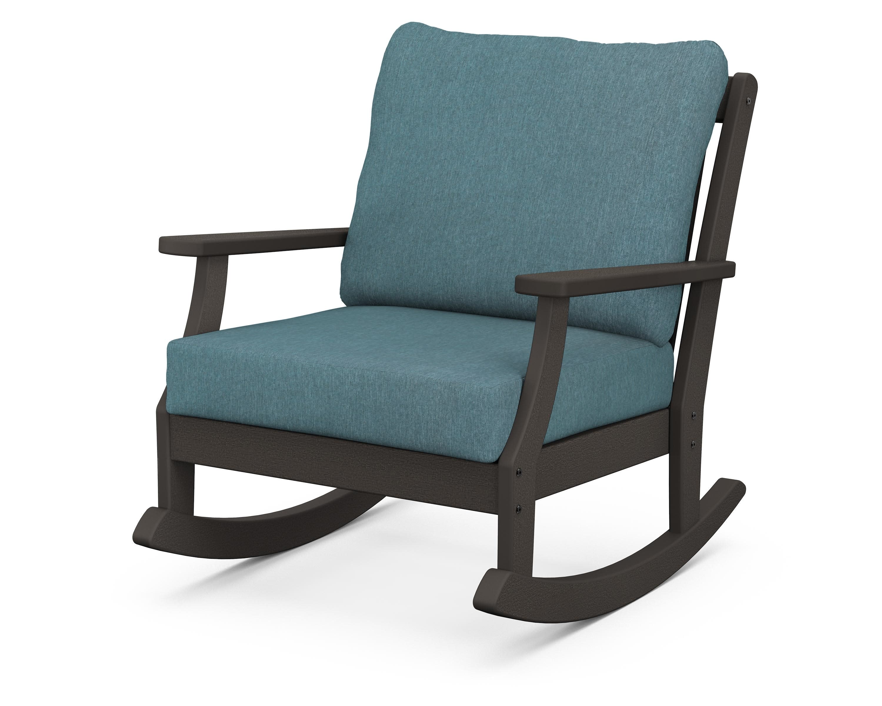 Braxton Deep Seating Rocking Chair in Vintage Coffee / Ocean Teal