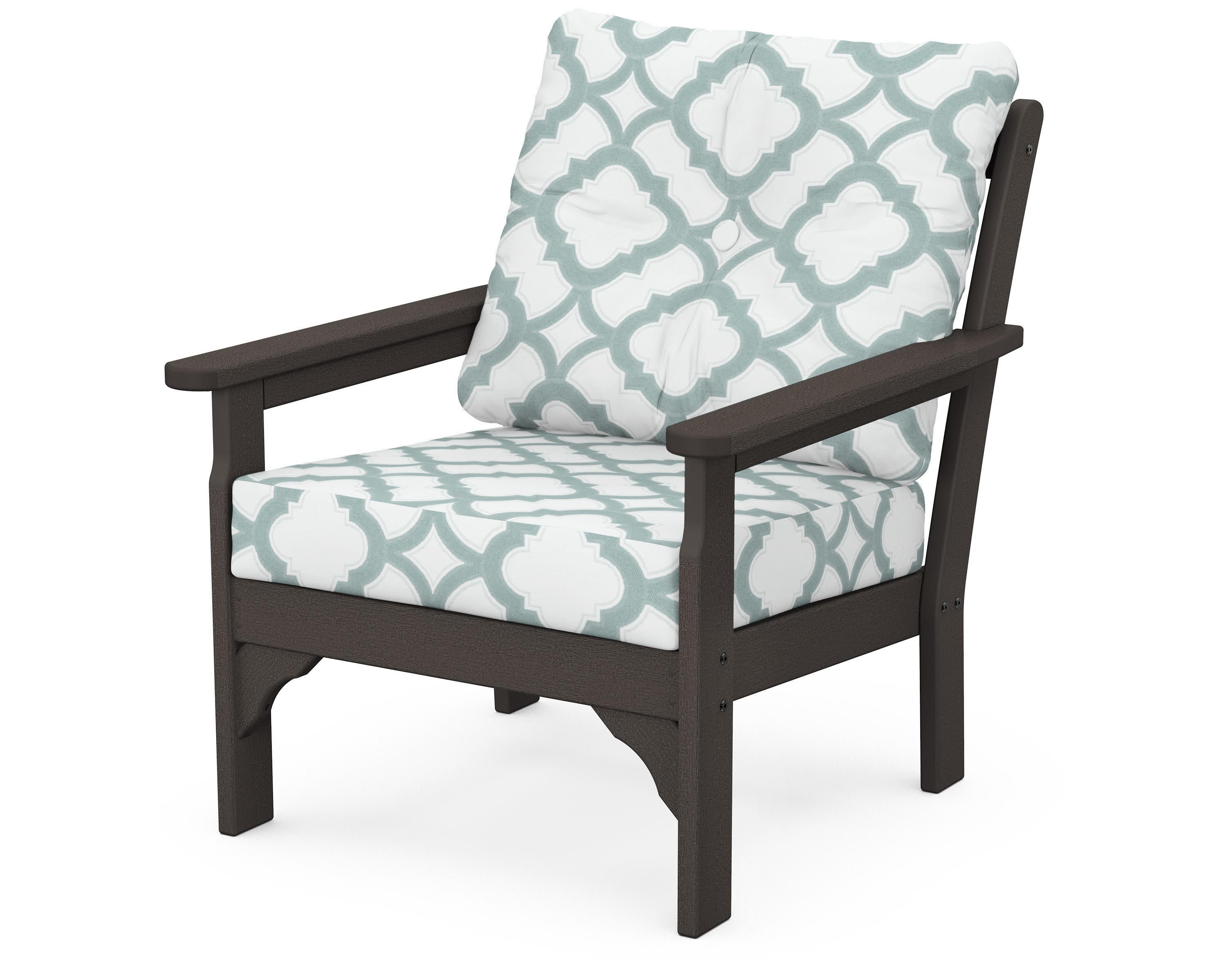 Vineyard Deep Seating Chair in Vintage Coffee / Trellis Glacier Spa