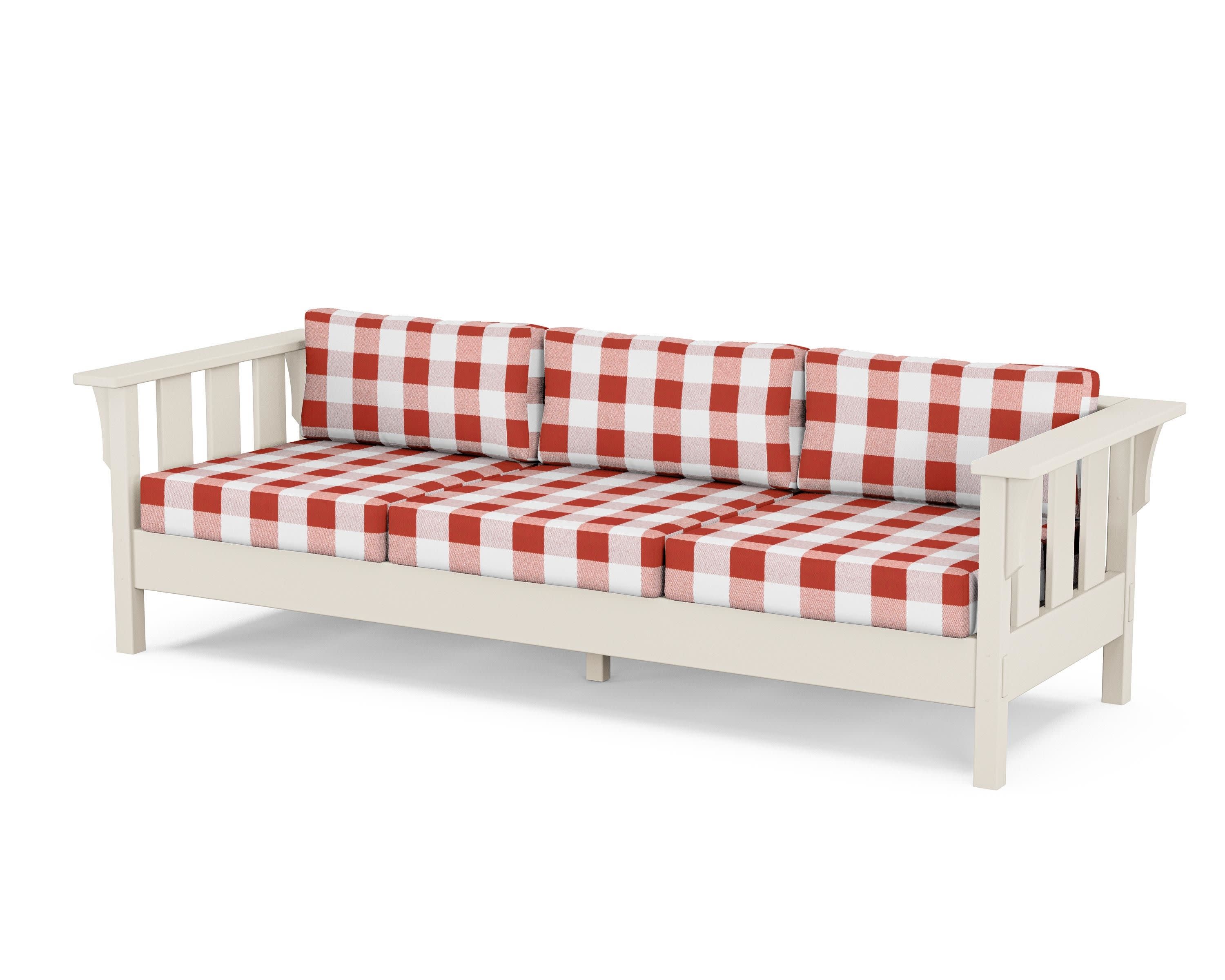 Acadia Deep Seating Sofa in Sand / Buffalo Plaid Crimson