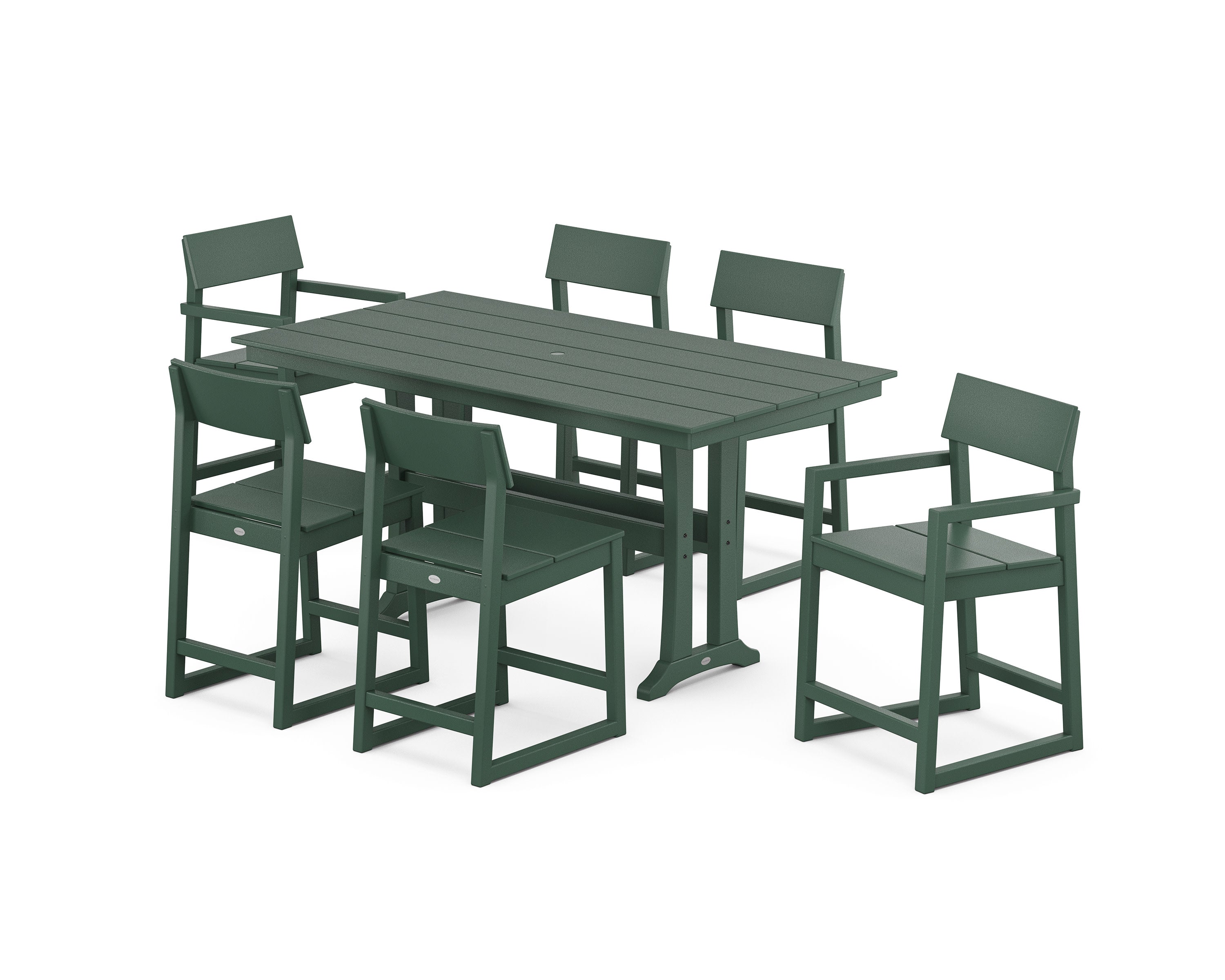 EDGE 7-Piece Farmhouse Counter Set with Trestle Legs in Green