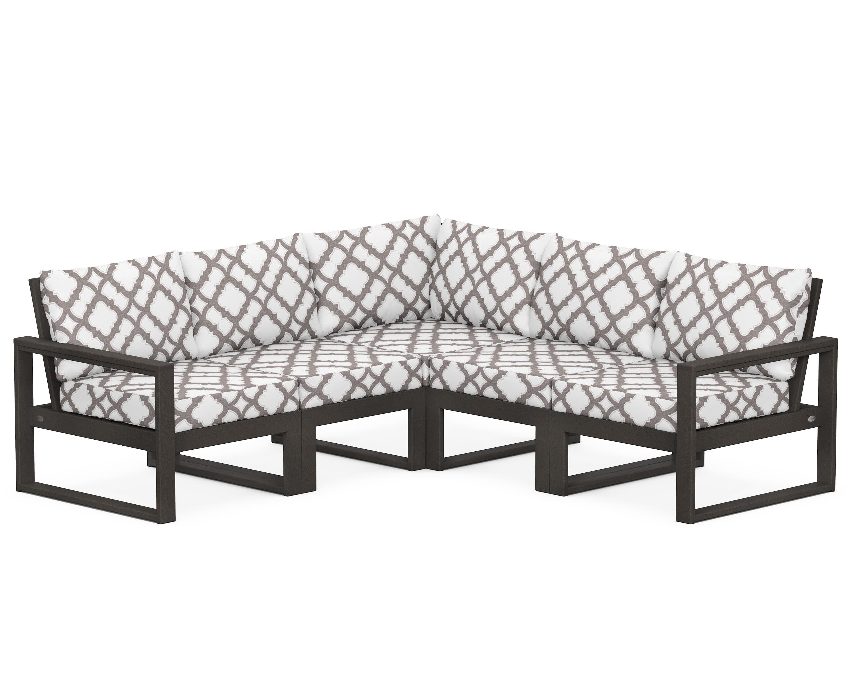 EDGE 5-Piece Modular Deep Seating Set in Vintage Coffee / Trellis Grey Mist